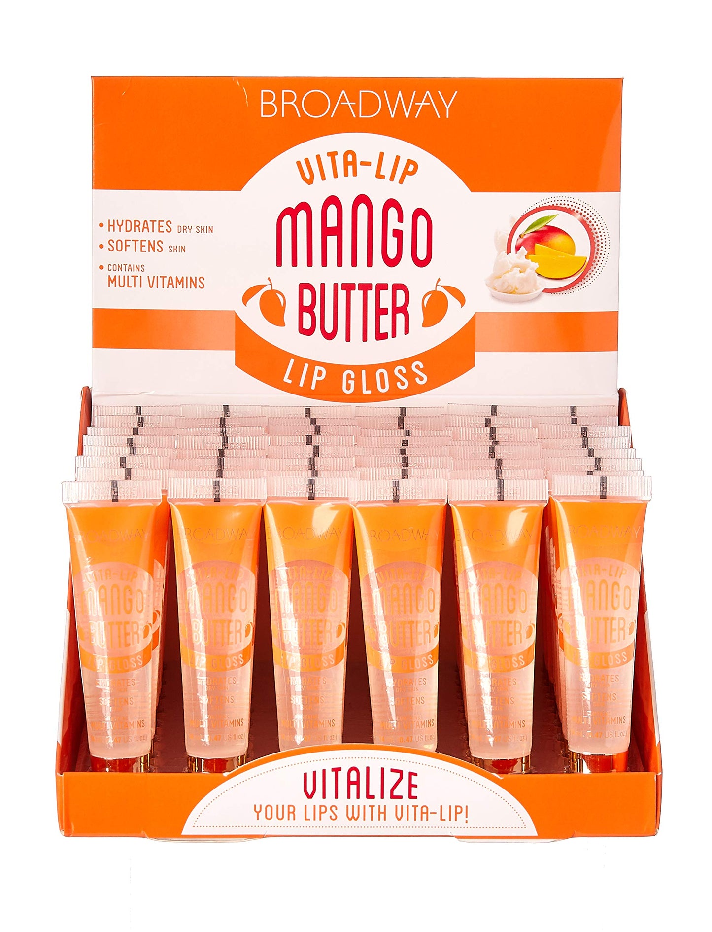 Ruby Kisses Broadway Vita-Lip Clear Lip Gloss (Mango Butter 48 Pack), Ultra-Hydrating & Soothing Formula with Multi-Vitamin Oils, High-Shine Beauty & Personal Care Ruby Kisses