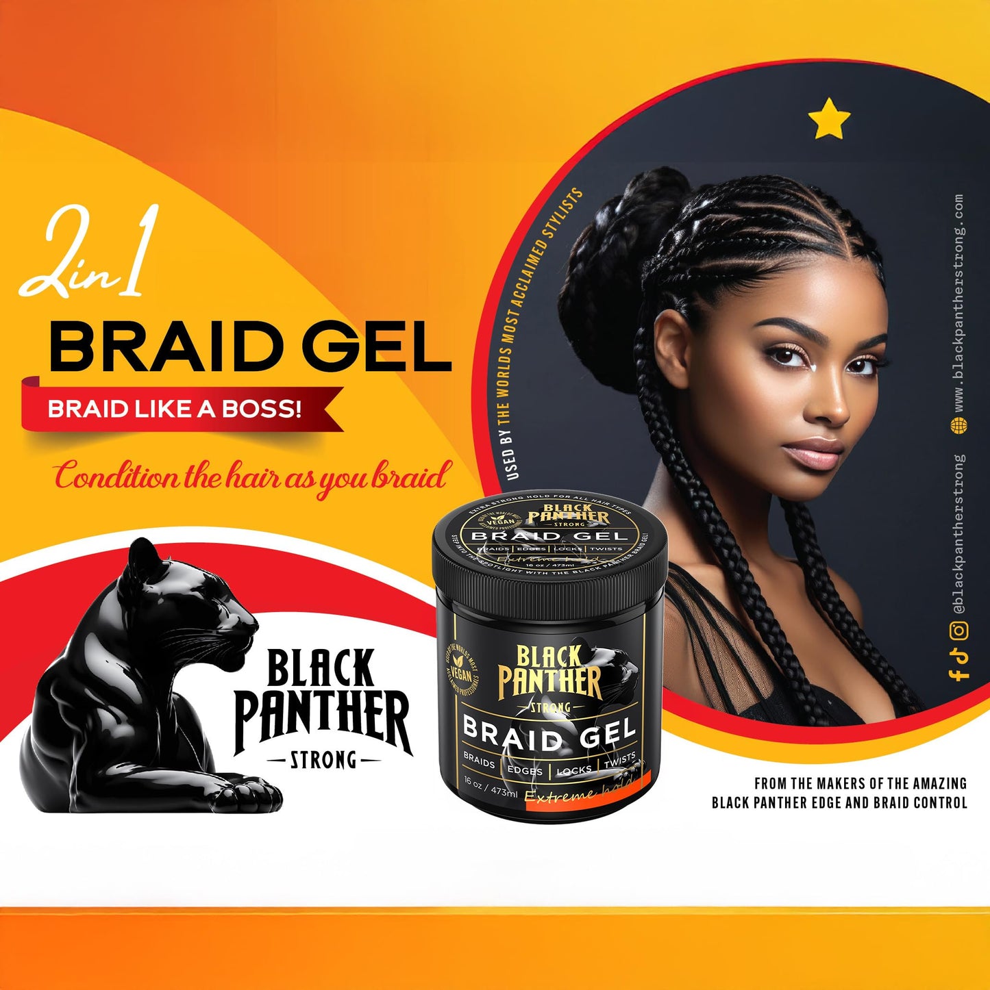Black Panther Braid Gel | Extreme Hold, | Enriched With Multivitamins I No Flaking or Drying | Long Lasting for Braids, Locs, Twists, Cornrows Beauty & Personal Care BLACK PANTHER STRONG DIAMOND EDGES