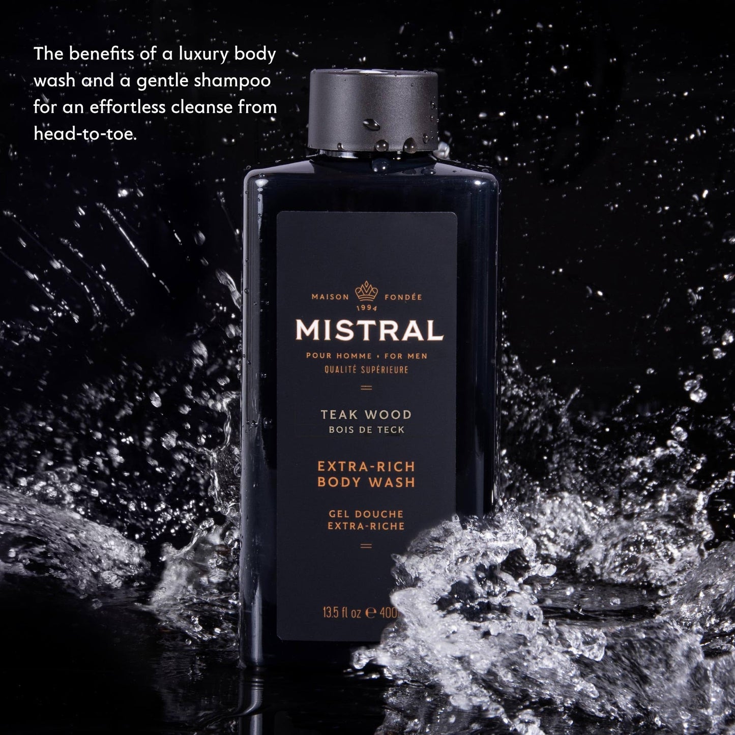 Mistral Men's Body Wash & Shampoo, Teakwood 13.5 oz | 2-in-1 Natural Shower Gel for Men | SLS, Paraben & Phthalate Free | Natural Men’s Body Wash Beauty & Personal Care Mistral