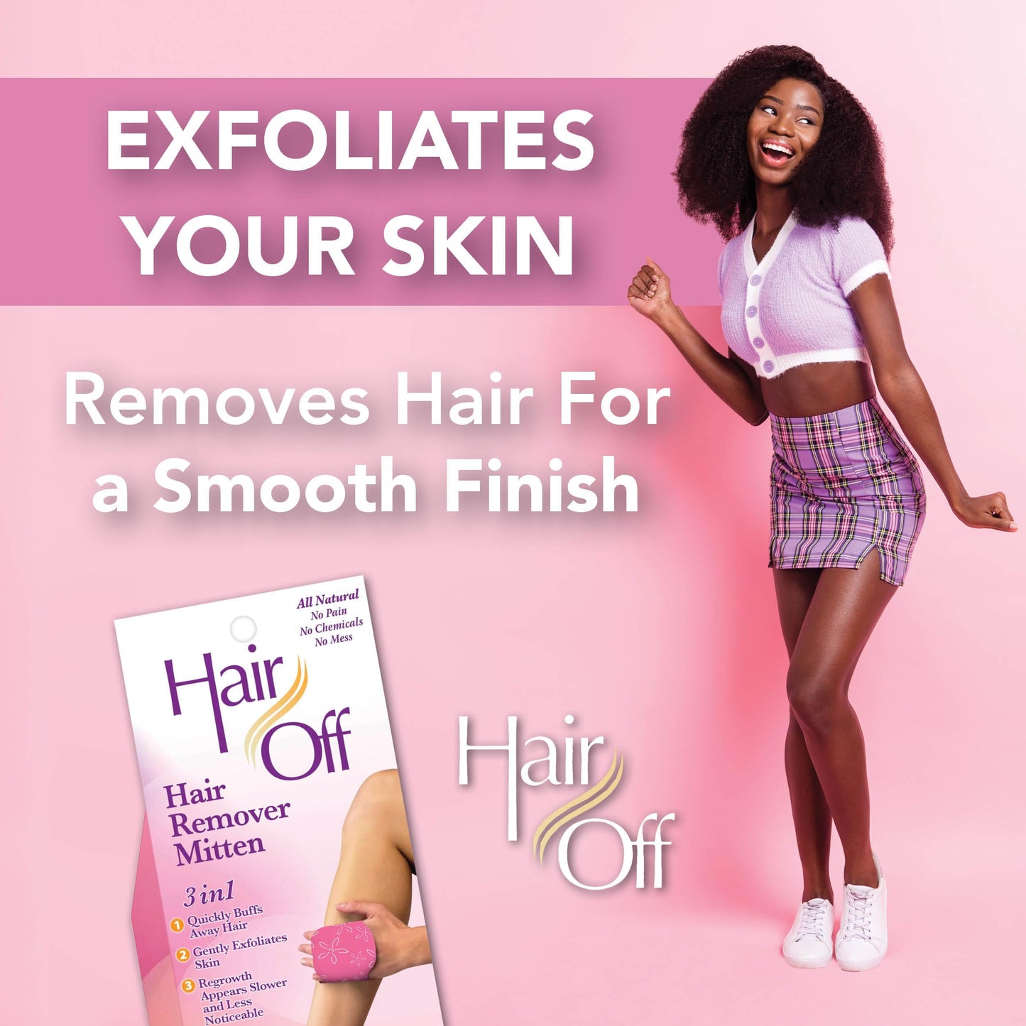 Hair Off Hair Remover Mitten - All-Natural, Painless & Chemical Free - Full Body Hair Removal - Slows & Lessens Regrowth - Exfoliates Skin (3 Mittens Beauty & Personal Care Hair Off