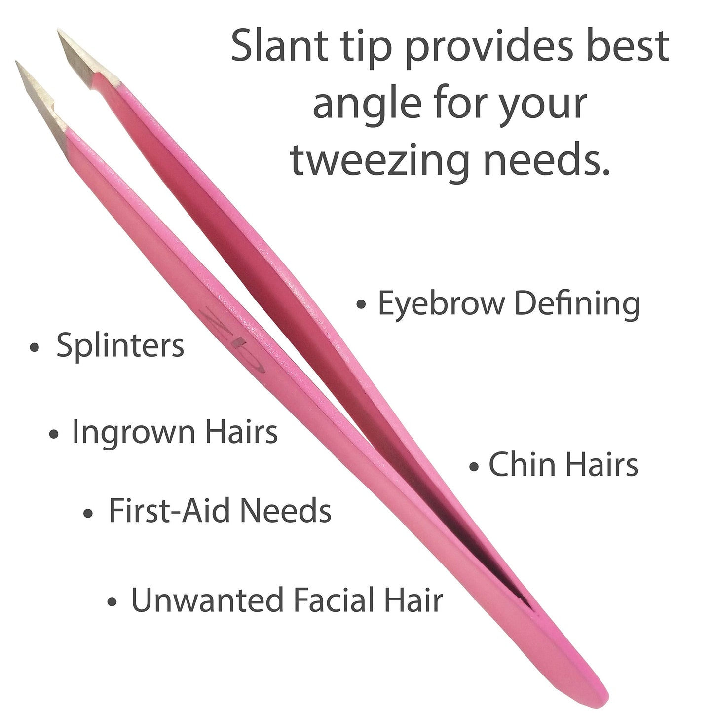 Tweezers - Surgical Grade Stainless Steel - Slant Tip for Expert Eyebrow Shaping and Facial Hair Removal - with Protective Pouch (Bubblegum Pink) Beauty & Personal Care Zizzili Basics
