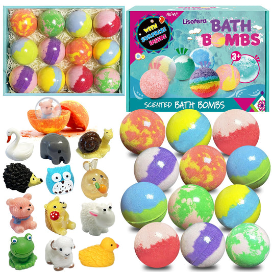 Bath Bombs for Kids with Surprise Inside, 12pcs Bath Bombs with Toys, Organic Colorful Bubble Bath Fizzy Ball, Birthday Gifts Set for Kids, Christmas Beauty and Personal Care Lisotera