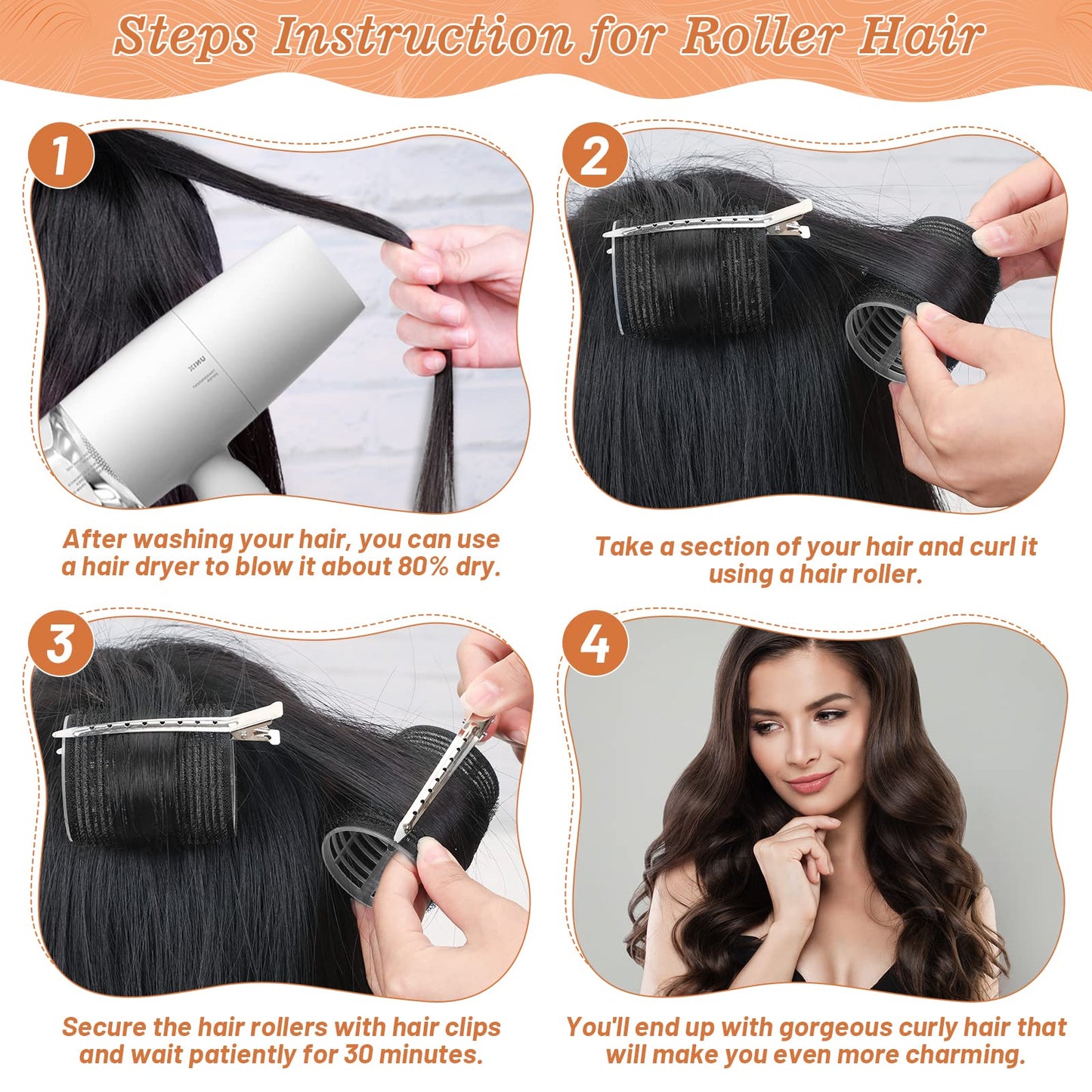 Hair Curler Rollers for Women 24PCS Heatless Hair Roller with 12PCS Clips, 4 Sizes（Jumbo Large Medium Small）Self Grip Holding Hair Rollers for Long Beauty and Personal Care Cludoo