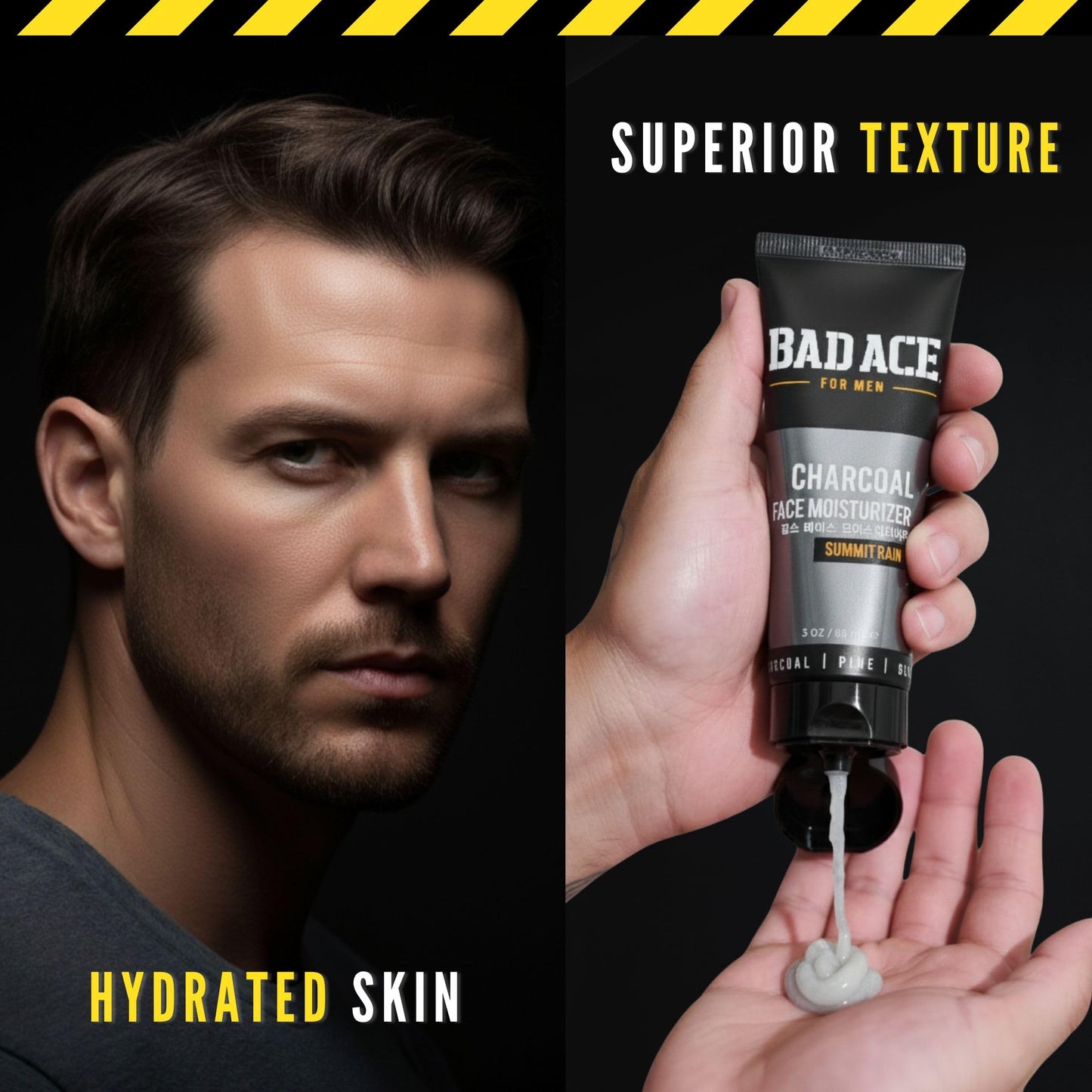 BAD ACE Daily Men's Face Moisturizer for Oily Skin, Premium Korean Skin Care Hydrating Facial Cream, Charcoal Face Lotion with Natural Extracts, Men’s Beauty & Personal Care BAD ACE