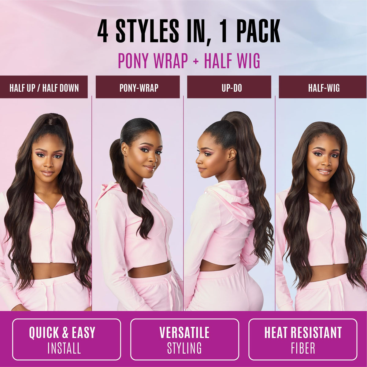 Sensationnel Instant Updown Halfwig Pony-Iud 4, 1 JETBLACK