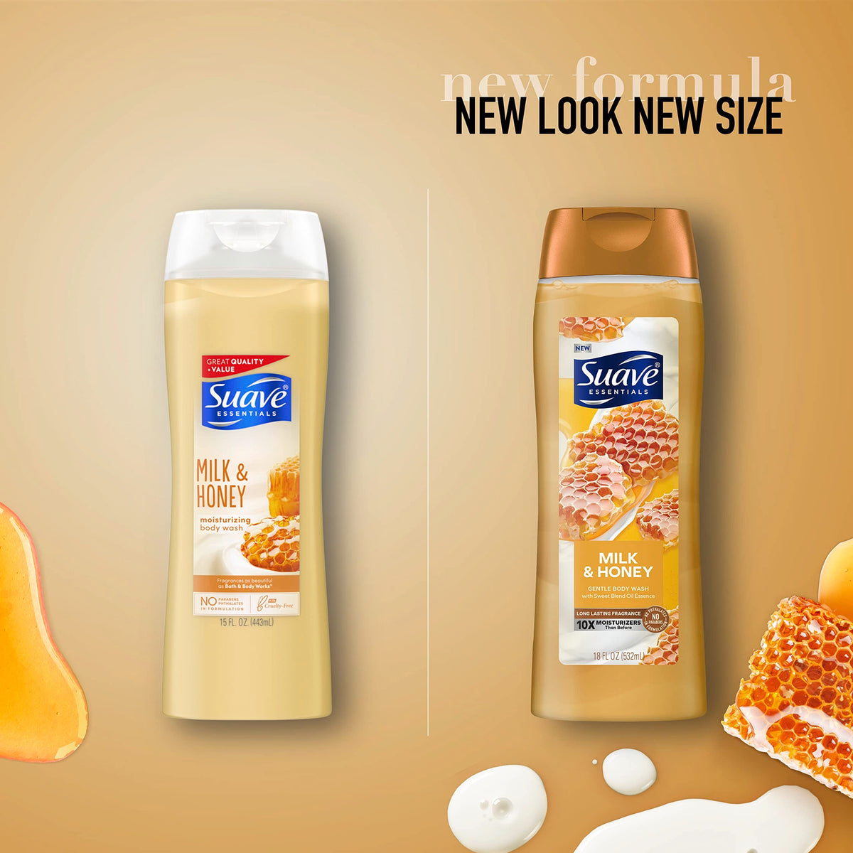 Suave Essentials Gentle Body Wash, With a Sweet Oil Blend Essence, Milk & Honey Infused with Vitamin E & Honey Extract 18 oz Beauty & Personal Care Suave