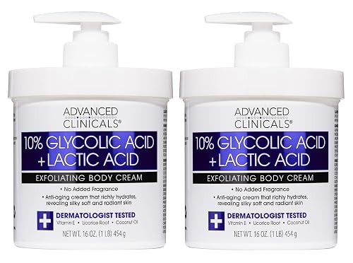 Advanced Clinicals 10% Glycolic Acid + Lactic Acid Lotion Exfoliant Moisturizing Cream With Hyaluronic Acid Moisturizer | AHA Exfoliating Body Cream Beauty & Personal Care Advanced Clinicals
