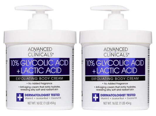 Advanced Clinicals 10% Glycolic Acid + Lactic Acid Lotion Exfoliant Moisturizing Cream With Hyaluronic Acid Moisturizer | AHA Exfoliating Body Cream Beauty & Personal Care Advanced Clinicals
