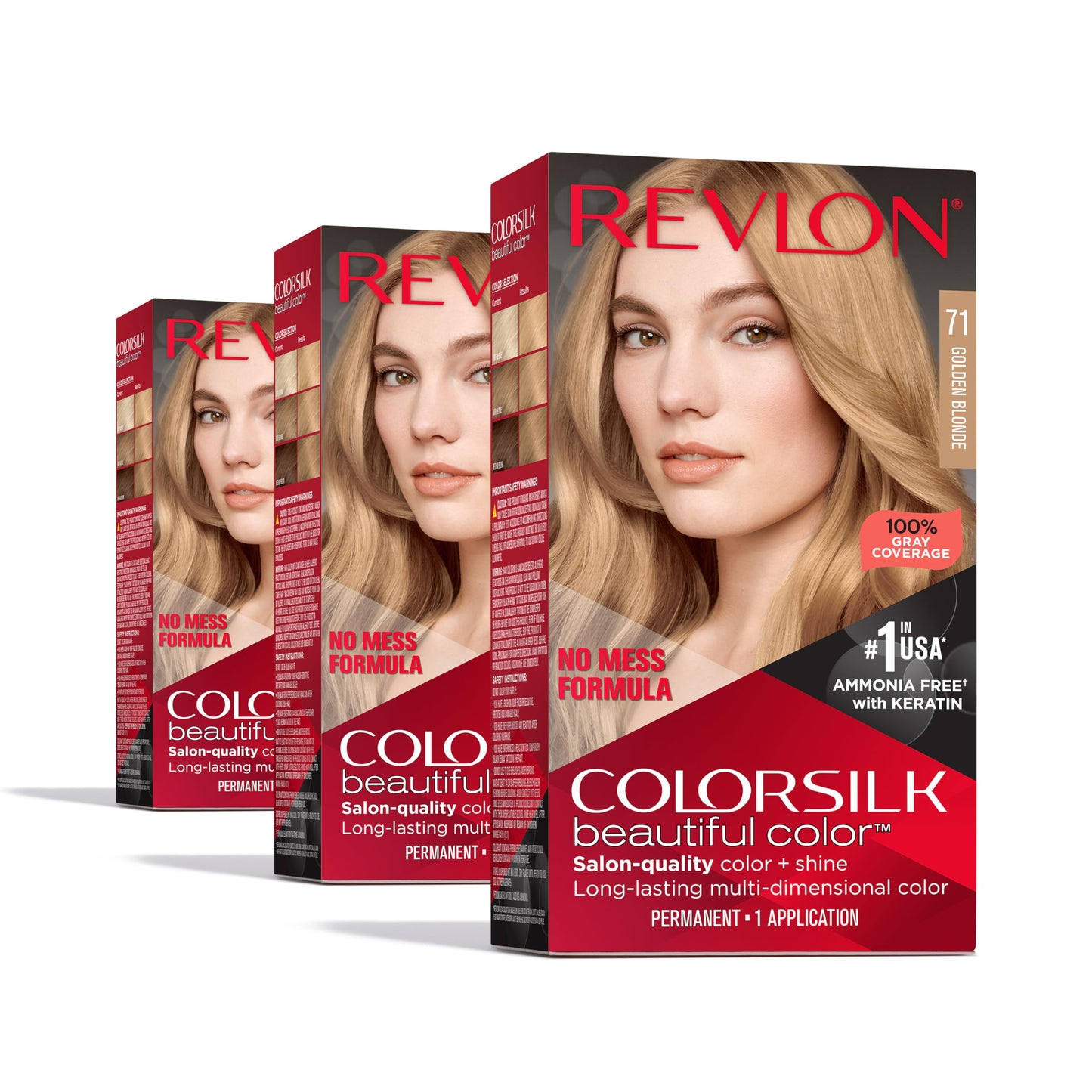 Revlon Colorsilk Beautiful Color Permanent Hair Color, (OLD VERSION) 71 Golden Blonde (Pack of 3) Beauty & Personal Care REVLON
