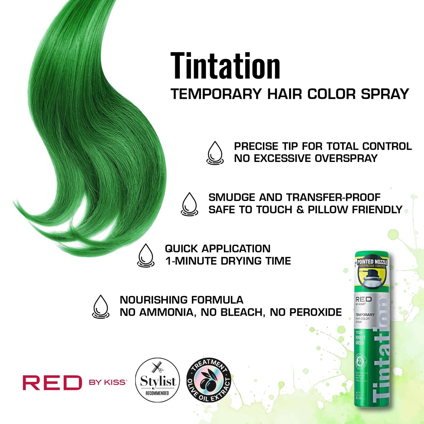 Red by Kiss Tintation Temporary Hair Color Spray 2.82oz, Quick-Dry & Smudge-Proof, Vivid Color Washable Hair Dye, Styling Spray Cosplay Halloween Beauty & Personal Care Red by Kiss