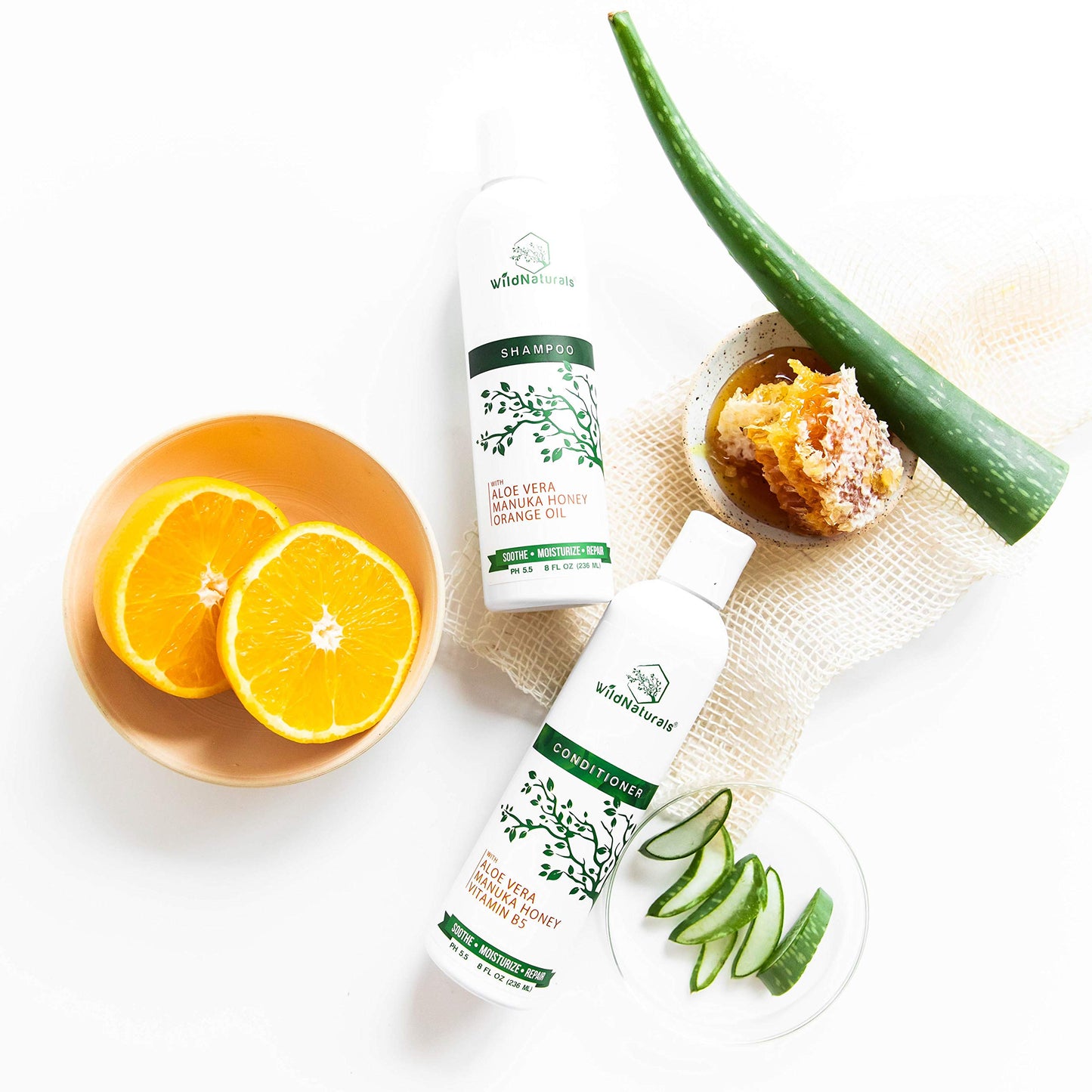 Manuka Honey Shampoo and Conditioner - Soothing Moisturizing Formula for Eczema, Psoriasis, Curly Hair and Color-Safe - All Natural Set Beauty & Personal Care Wild Naturals