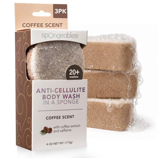 Spongeables Anti Cellulite Body Wash in a 20+ Wash Sponge, Coffee, 3 Count Beauty and Personal Care Spongeables