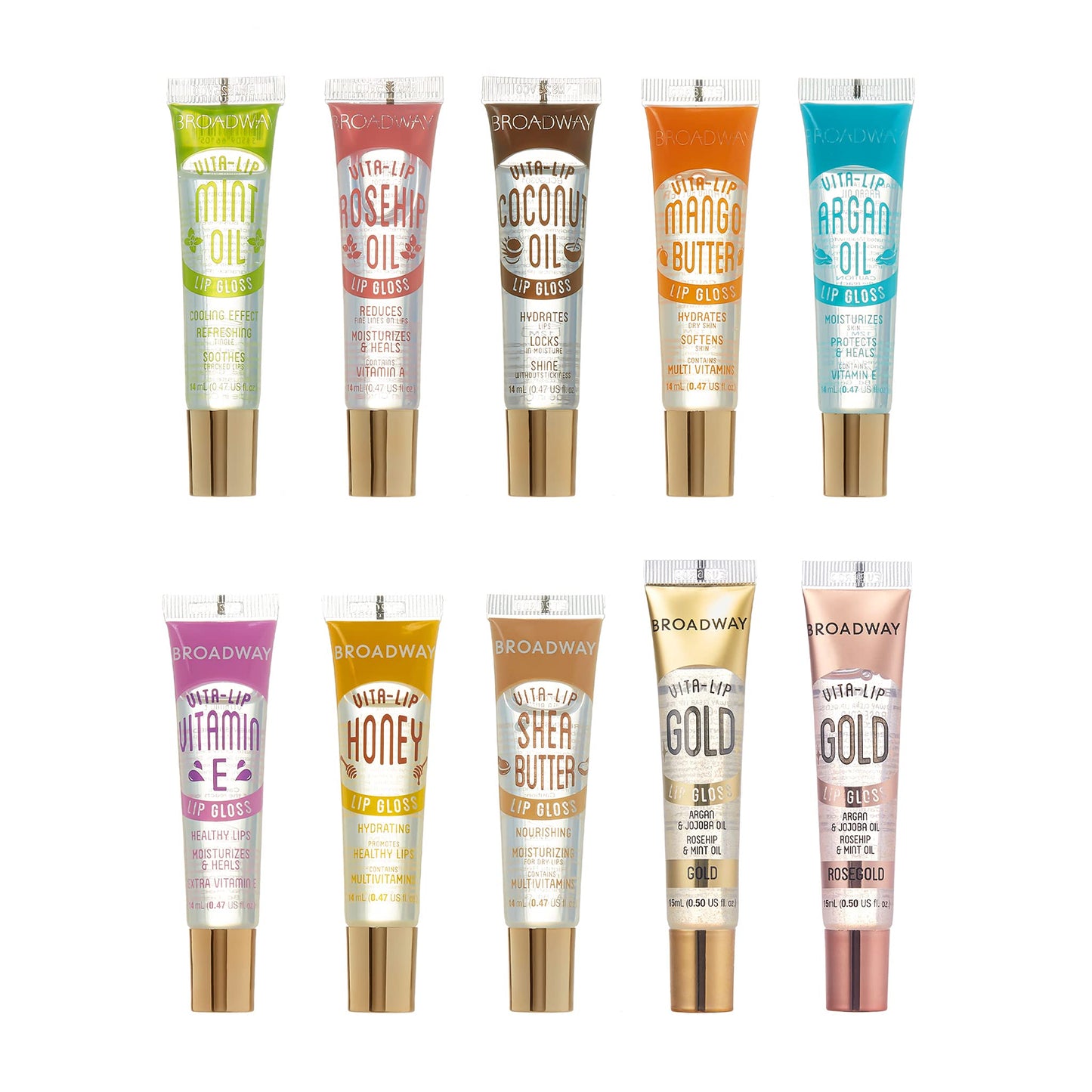 Ruby Kisses Broadway Vita-Lip Clear Lip Gloss (10 Pack), Ultra-Hydrating & Soothing Formula with Vitamins, High-Shine Non-Sticky Finish Lip Balm Beauty & Personal Care Ruby Kisses