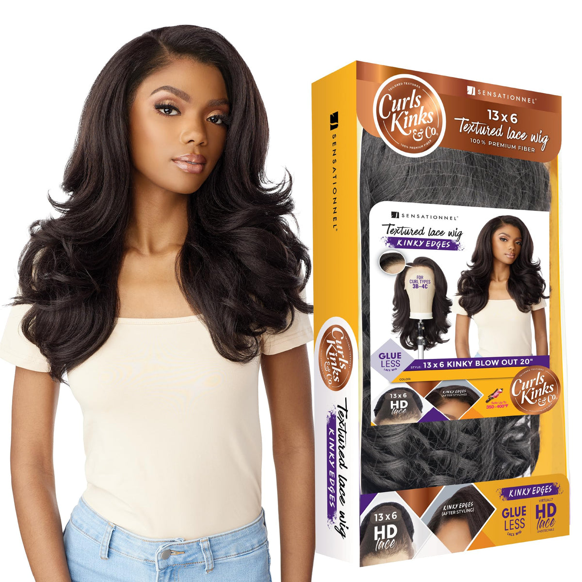 Sensationnel CKCO Kinkyedges Wig-Kinky Blow Out 20 Inch, 1 JETBLACK