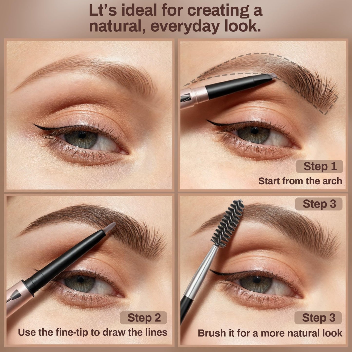 2 Pack Eyebrow Pencil, Waterproof Eyebrow Makeup with Dual Ends, Professional Brow Enhancing Kit with Eyebrow Brush (Dark Brown #1) Beauty & Personal Care HeyBeauty