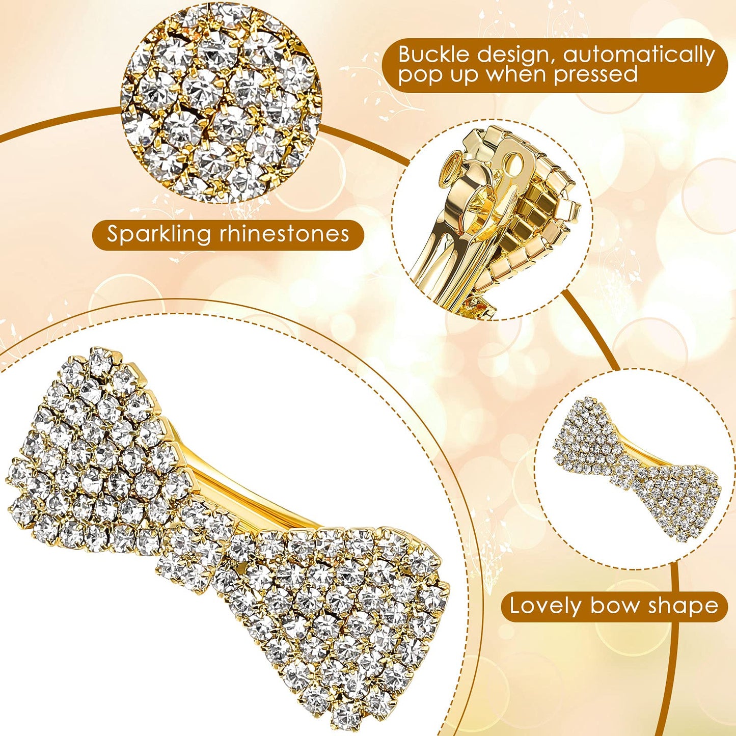 WILLBOND 6 Pcs Crystal Rhinestone Hair Clip Sparkly Bling Silver Gold Cute Bows Wedding Barrette for Women Mini Alligator Diamond Clip Bridal Hair Beauty & Personal Care WILLBOND