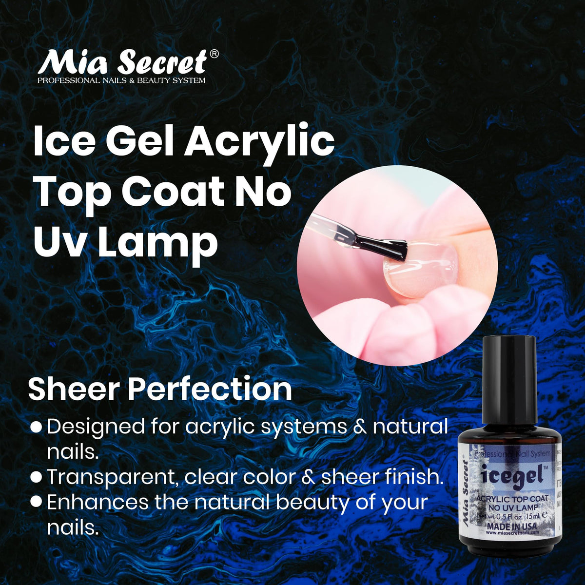 Mia Secret Professional Nail System Ice Gel Acrylic Top Coat No Uv Lamp