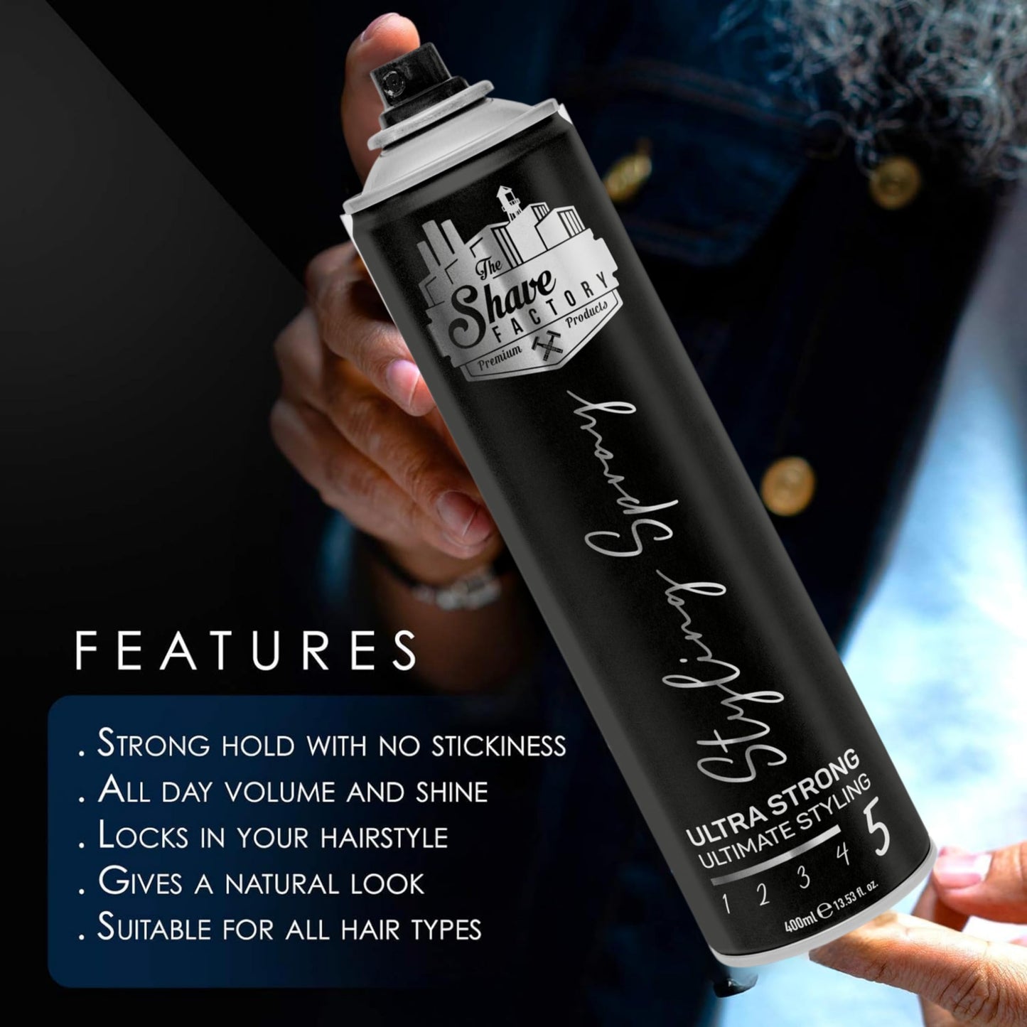 the shave factory Ultra Strong Styling Spray: Long-lasting Hold, Perfect Control and Impeccable Style 400ml 13.52 fl oz. (Regular) Beauty & Personal Care the shave factory
