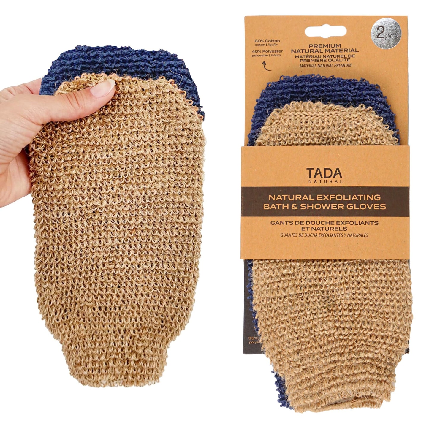 TADA BEAUTY Exfoliating Gloves Shower, Body Scrubber, Body Massage and Body Scrubs for Bath and Shower (Brown & Navy) Beauty and Personal Care TADA BEAUTY