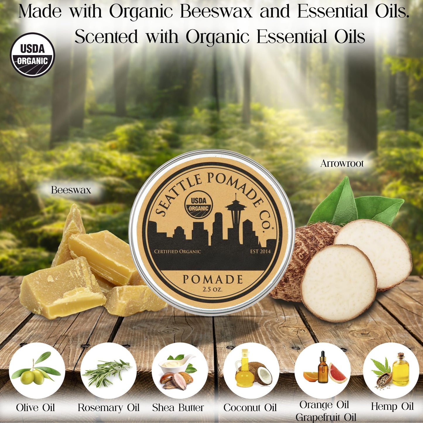 Seattle Pomade Co. USDA Certified Organic Pomade. Medium Hold & High Shine, Hair Styling Formula Non GMO, Made with organic materials from around the Beauty & Personal Care SEATTLE POMADE CO. EST 2014 HANDMADE IN SEATTLE, WA POMADE