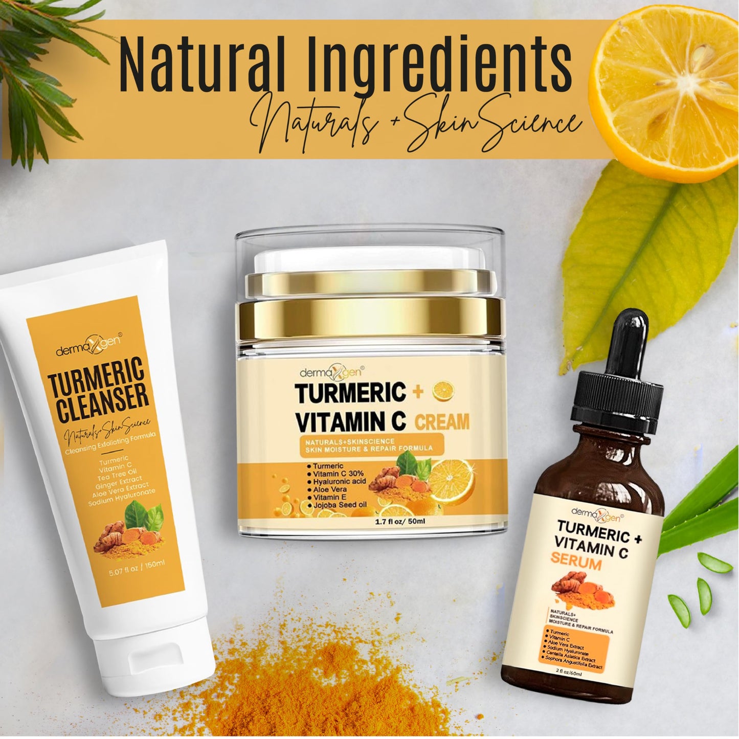 Dermaxgen Turmeric Complete Facial Care Kit - Organic Glowing Skin Anti-Aging, Rejuvenating, Boosting Collagen & Hydrating - Day & Night Brightening Beauty & Personal Care DERMAXGEN