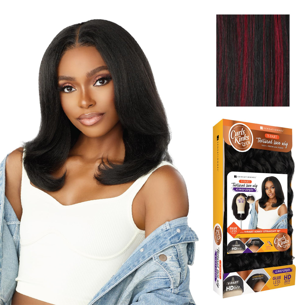 Sensationnel Curls Kinksandco Kinkyedges Wig-Kinky Straight 18 Inch, F1B/BG