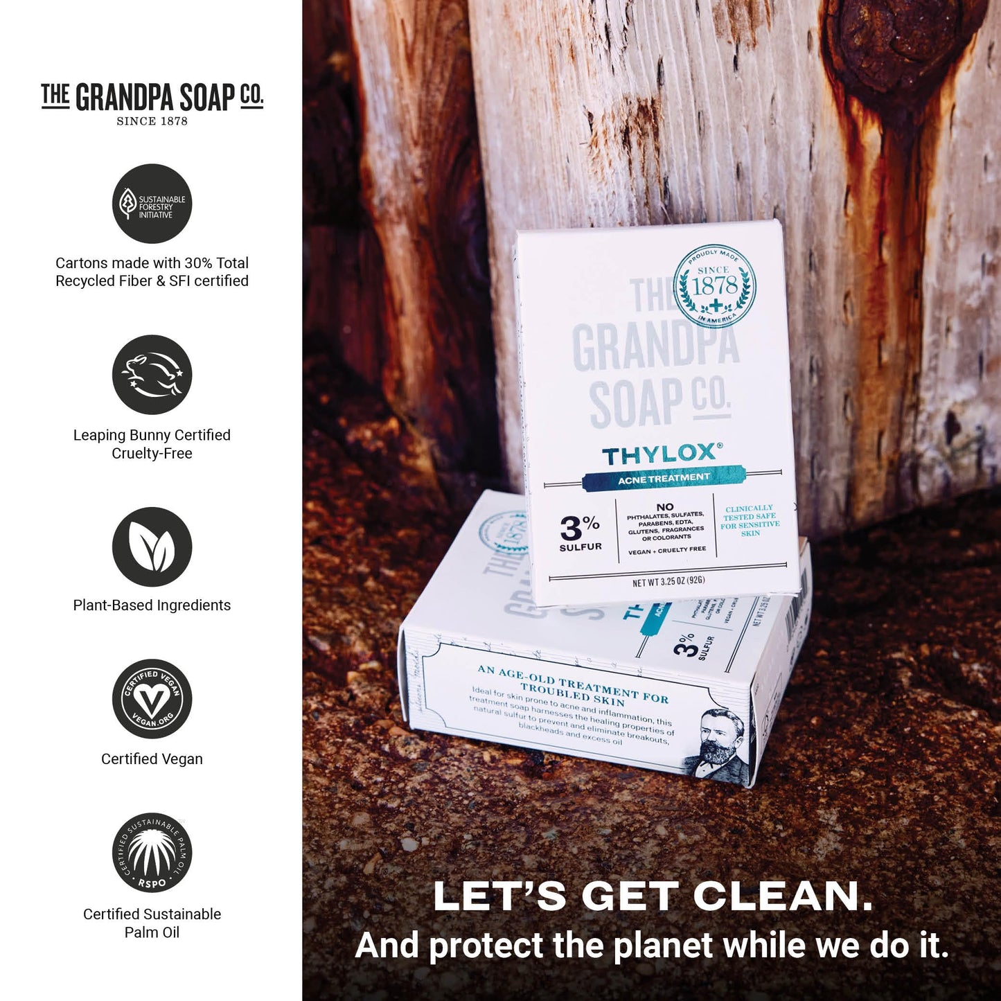 The Grandpa Soap Co. Thylox Acne Treatment Bar Soap - With 3% Natural Sulfur - Prevents and Eliminates breakouts - For Acne Prone Skin - Safe Beauty & Personal Care The Grandpa Soap Company