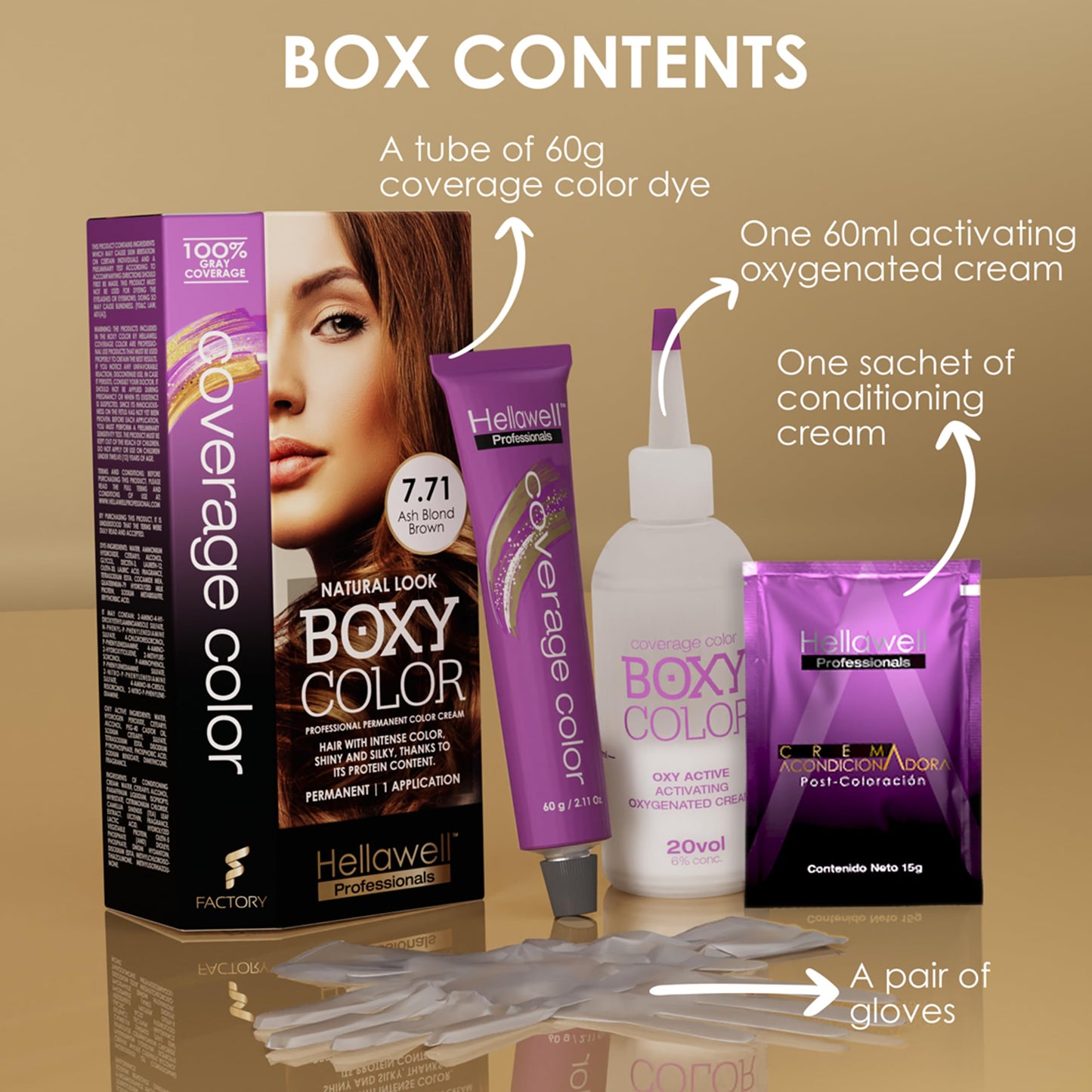 BOXY COLOR Coloring kit professional, permanent color cream hair dye with Vegetal Protein to get Hair with intense color shiny and silky. 100% Gray Beauty & Personal Care HELLAWELL PROFESSIONALS