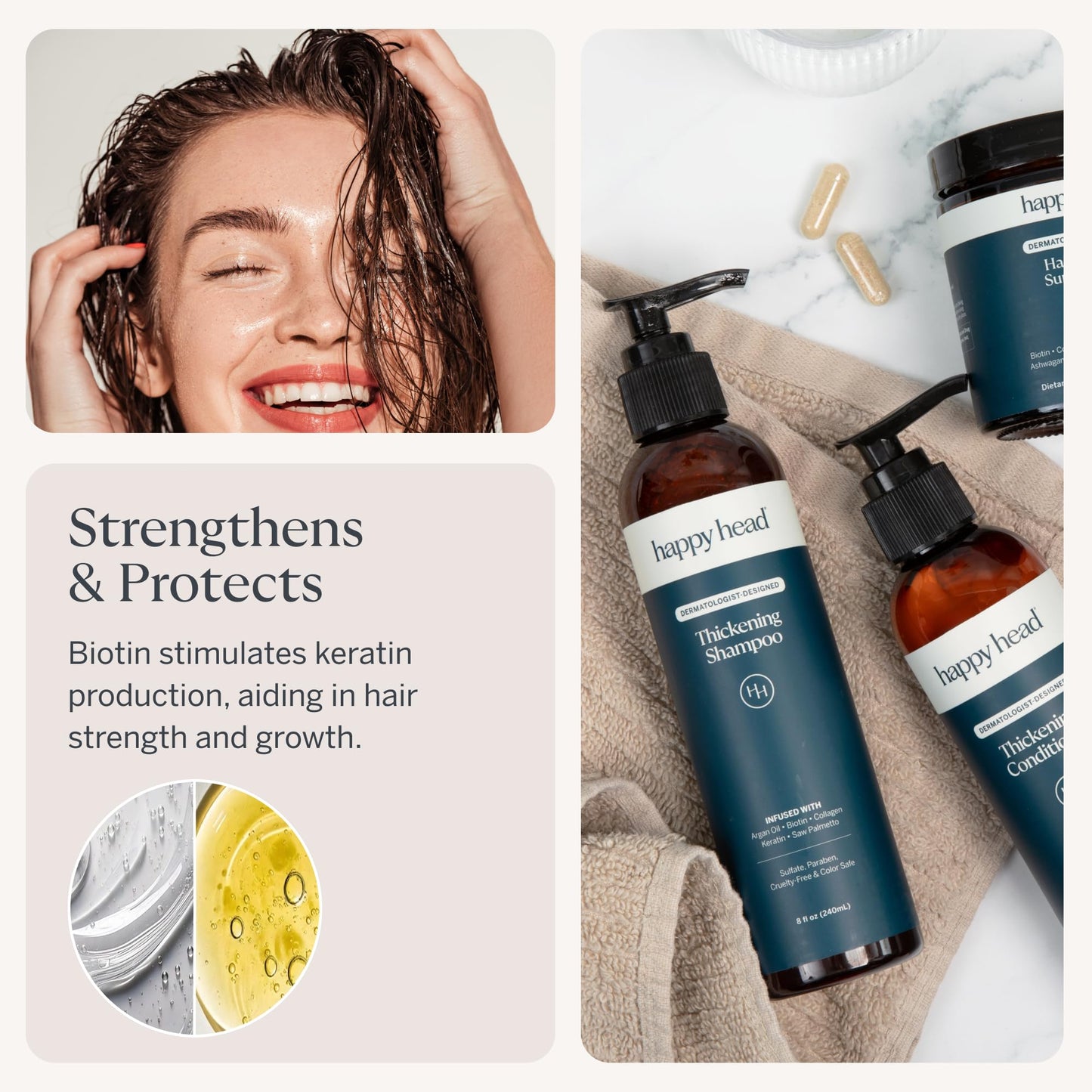 Happy Head Hair Shampoo & Conditioner Set for Men & Women with Biotin, Argan Oil, Collagen & Keratin, Daily Hair Care Routine for All Hair Types Beauty & Personal Care Happy Head