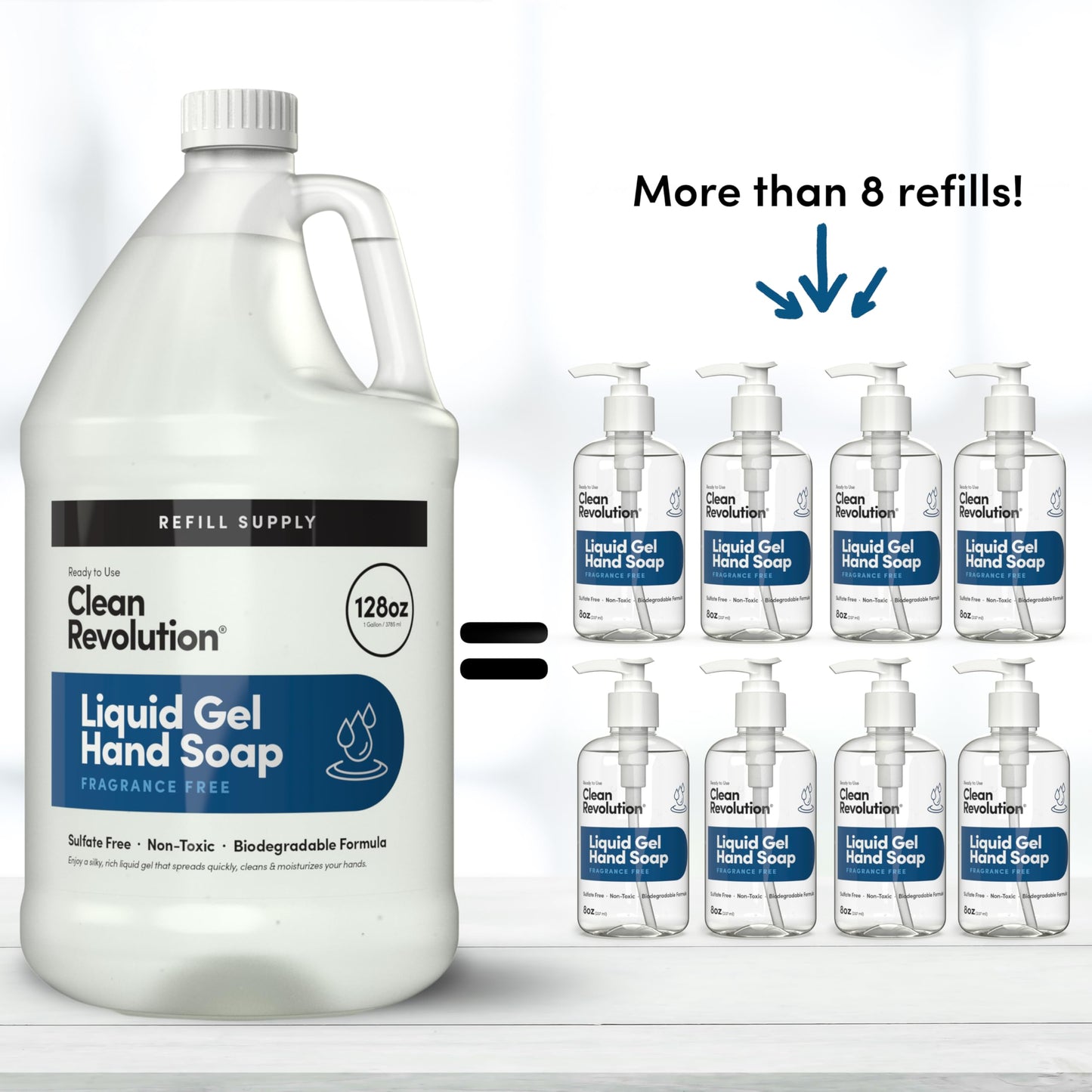 Clean Revolution Fragrance Free Liquid Gel Hand Soap Refill - Sulfate-Free Unscented Gel Hand Wash for Sensitive Skin, Moisturizing Bulk Refill, Non Beauty & Personal Care Clean Revolution