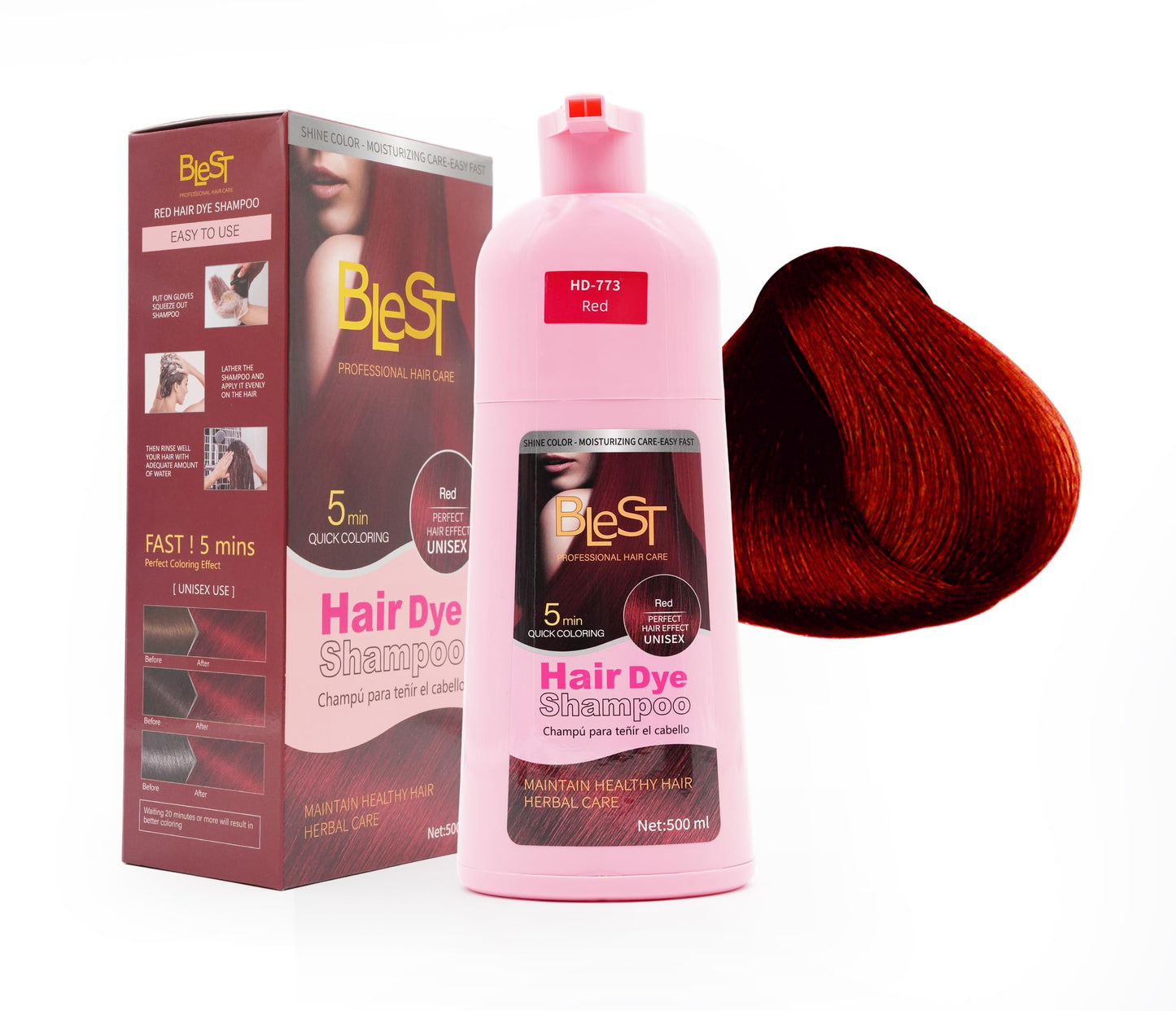 BLEST PROFESSIONAL HAIR CARE Hair Dye 2-in-1 Shampoo Color for Quick Gray Coverage - Semi Permanent Hair Color for Men and Women - 500ml (Red) Beauty & Personal Care BLEST PROFESSIONAL HAIR CARE