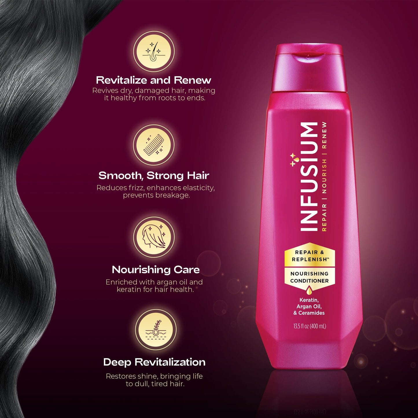 Infusium Repair and Replenish Nourishing Conditioner - Hair Conditioner with Keratin, Argan Oil, and Ceramides - Suitable for All Hair Types - 13.5 oz Beauty & Personal Care Infusium