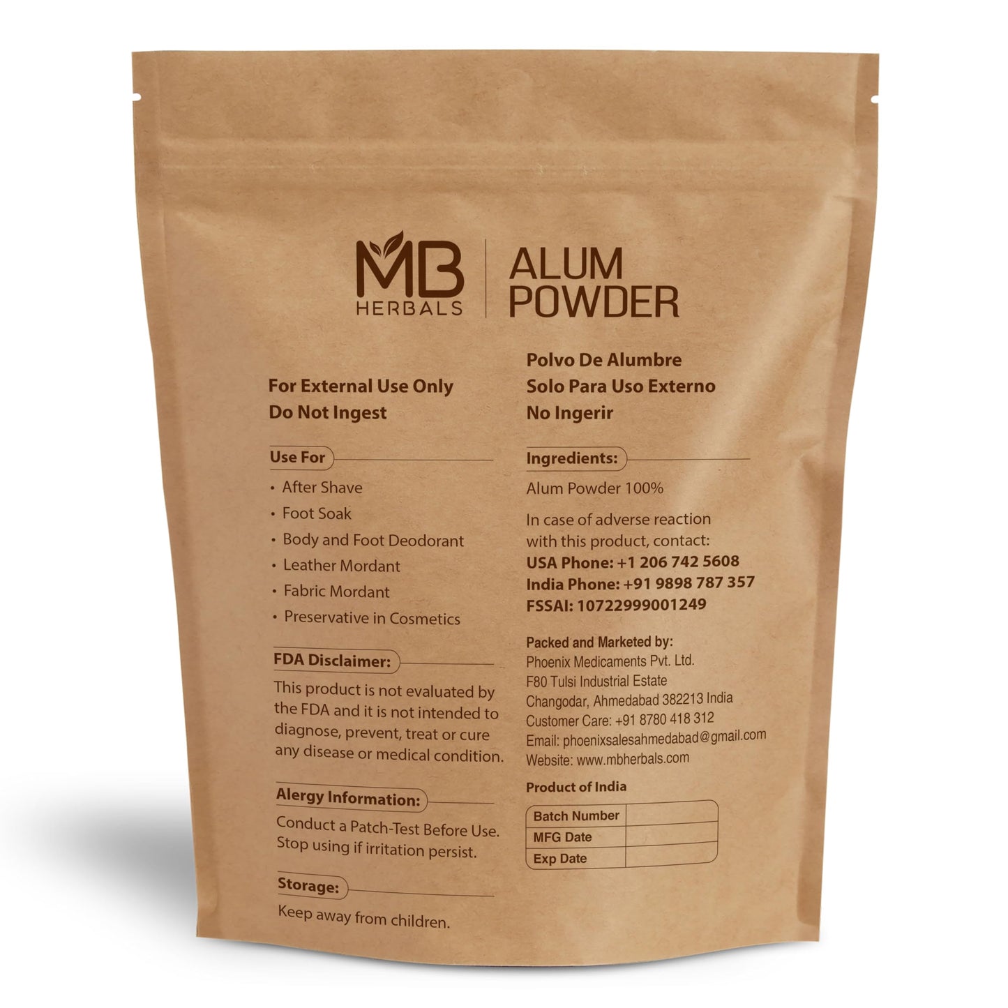 MB Herbals Alum Powder 100 Gram (3.5 oz) - Deodorant - After Shave - Leather Fabric and Paper Mordant - External Use Only Beauty and Personal Care MB Herbals