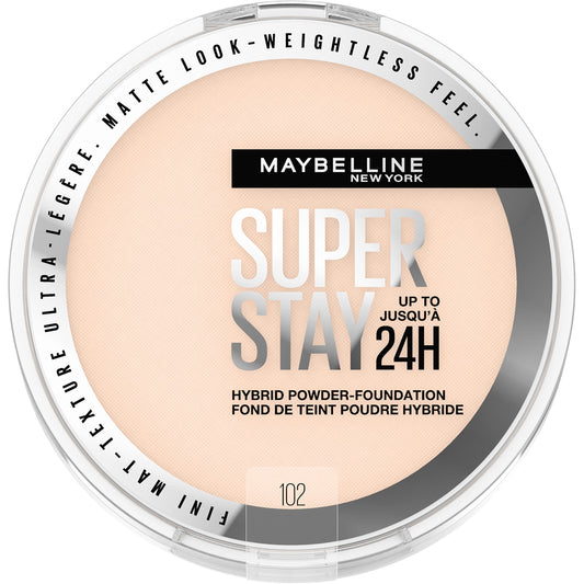 Maybelline Super Stay Up to 24HR Hybrid Powder-Foundation, Medium-to-Full Coverage Makeup, Matte Finish, 102, 1 Count Beauty & Personal Care MAYBELLINE