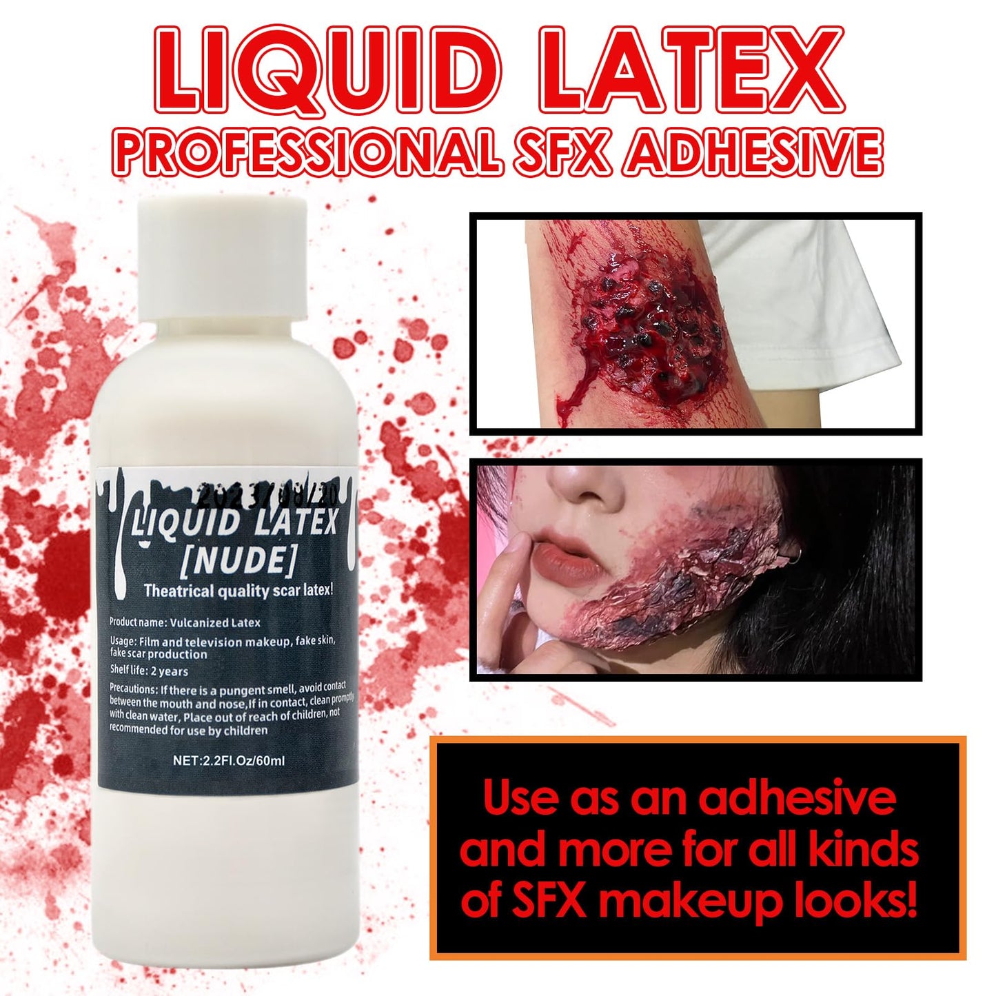 2.2 fl oz Liquid Latex Halloween SFX Makeup Kit, Clear Adhesive Latex Glue for Skin Special Costume Effects for Realistic Scar Cut Wounds Peeling Skin Beauty & Personal Care Kreyfer