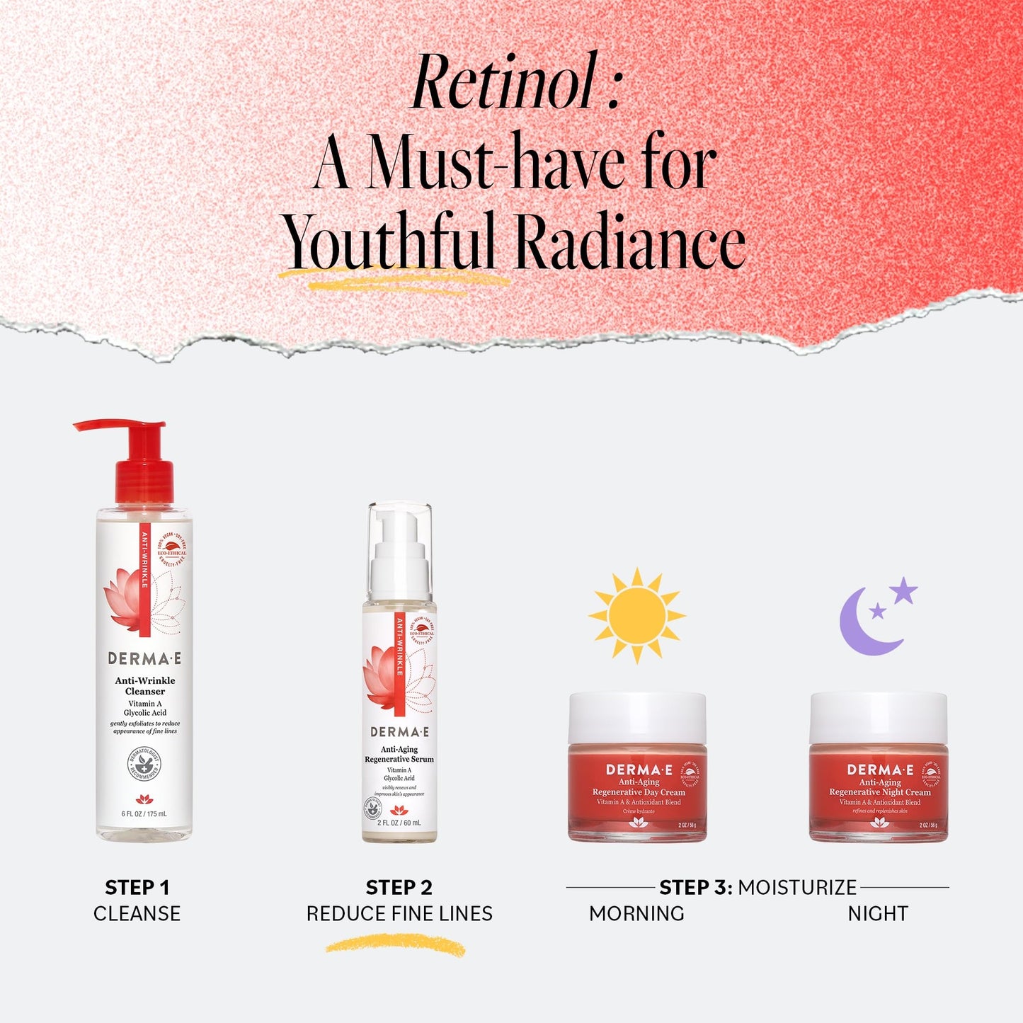 DERMA E Anti-Aging Regenerative Serum - Hydrating Day and Night Serum - Skin Renewing with Glycolic Acid and Vitamin A - Advanced Facial Skin Care Beauty & Personal Care Derma E