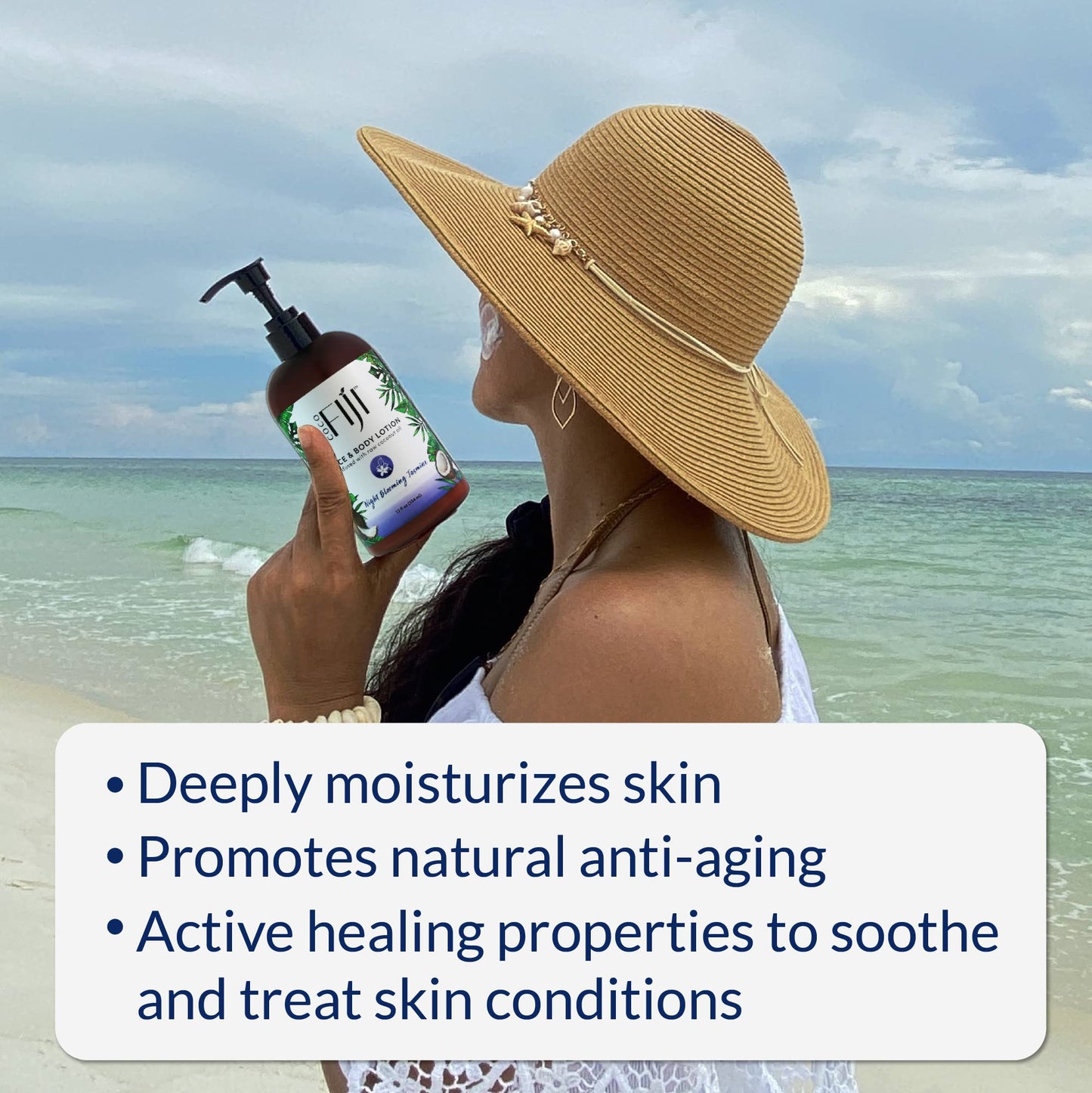 Coco Fiji Face & Body Lotion Infused With Coconut Oil | Lotion for Dry Skin | Moisturizer Face Cream & Massage Lotion for Women & Men | Night Blooming Beauty & Personal Care Organic Fiji
