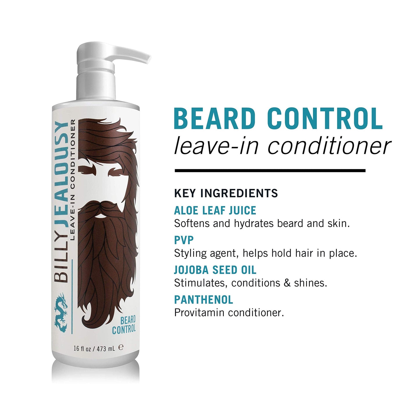 Billy Jealousy Beard Control Leave In Beard Conditioner for Men with Aloe Leaf Juice and Jojoba Seed Oil, Softens Hair and Skin, Light Hold with Matte Beauty & Personal Care Billy Jealousy