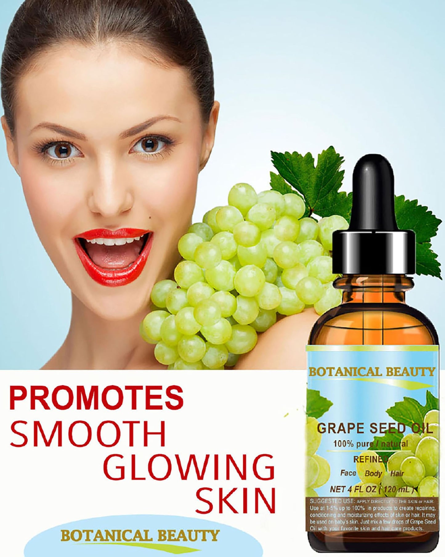 Botanical Beauty GRAPE SEED OIL 100% Pure Natural Undiluted Refined Cold Pressed Carrier Oil for Face, Skin, Body, Hair, Massage, Lip, Nails. (4 Fl Oz Beauty & Personal Care Botanical Beauty