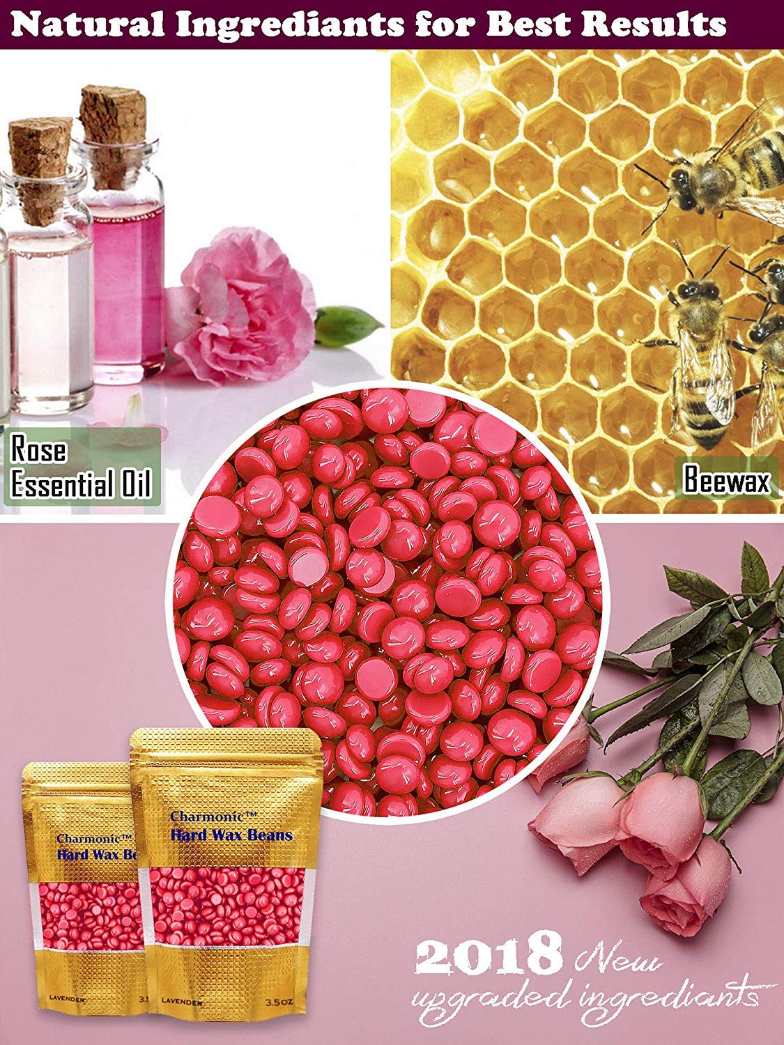 Charmonic Depilatory Wax, 17.5 Oz Hard Body Wax Beans for Women Men, Hair Removal European Beads 500g/1.1 lb (rose) Beauty and Personal Care Charmonic
