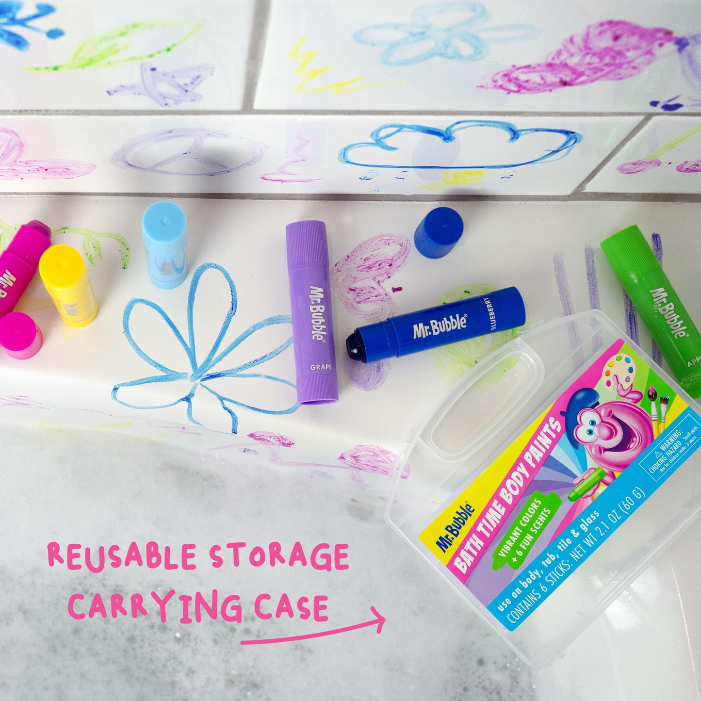 Mr. Bubble Bath Time Body Paints - 6-Color Washable Bath Paint Sticks with Gentle, Kid-Safe Formula - Fun Tub Time Art Set with Scented Colors Beauty & Personal Care Mr. Bubble