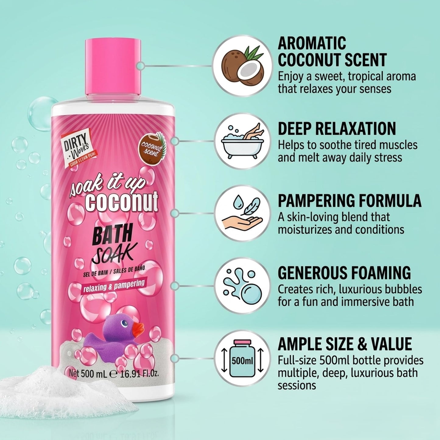 Dirty Works Tropic Like It's Hot Soak It Up Coconut Bath Soak 500ml Beauty and Personal Care Dirty Works