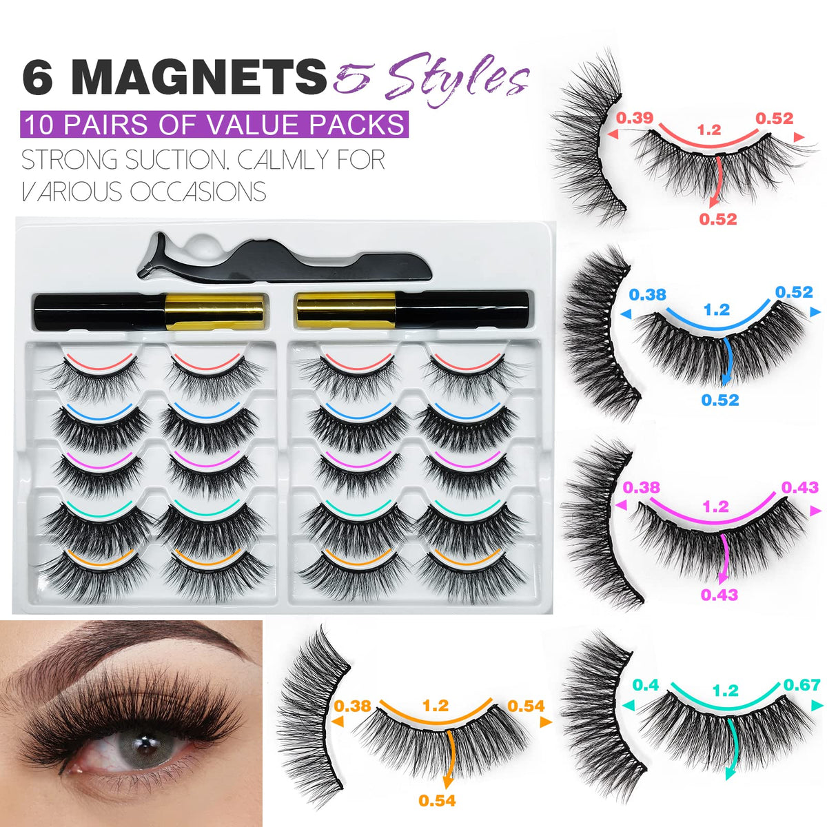 Royaomis 10 Pairs Magnetic Eyelashes with Eyeliner, Magnetic Lashes Natural Looking, Magnetic Eyelash Kit,Latest Six Magnets, With 3D 5D Reusable Beauty & Personal Care royaomis
