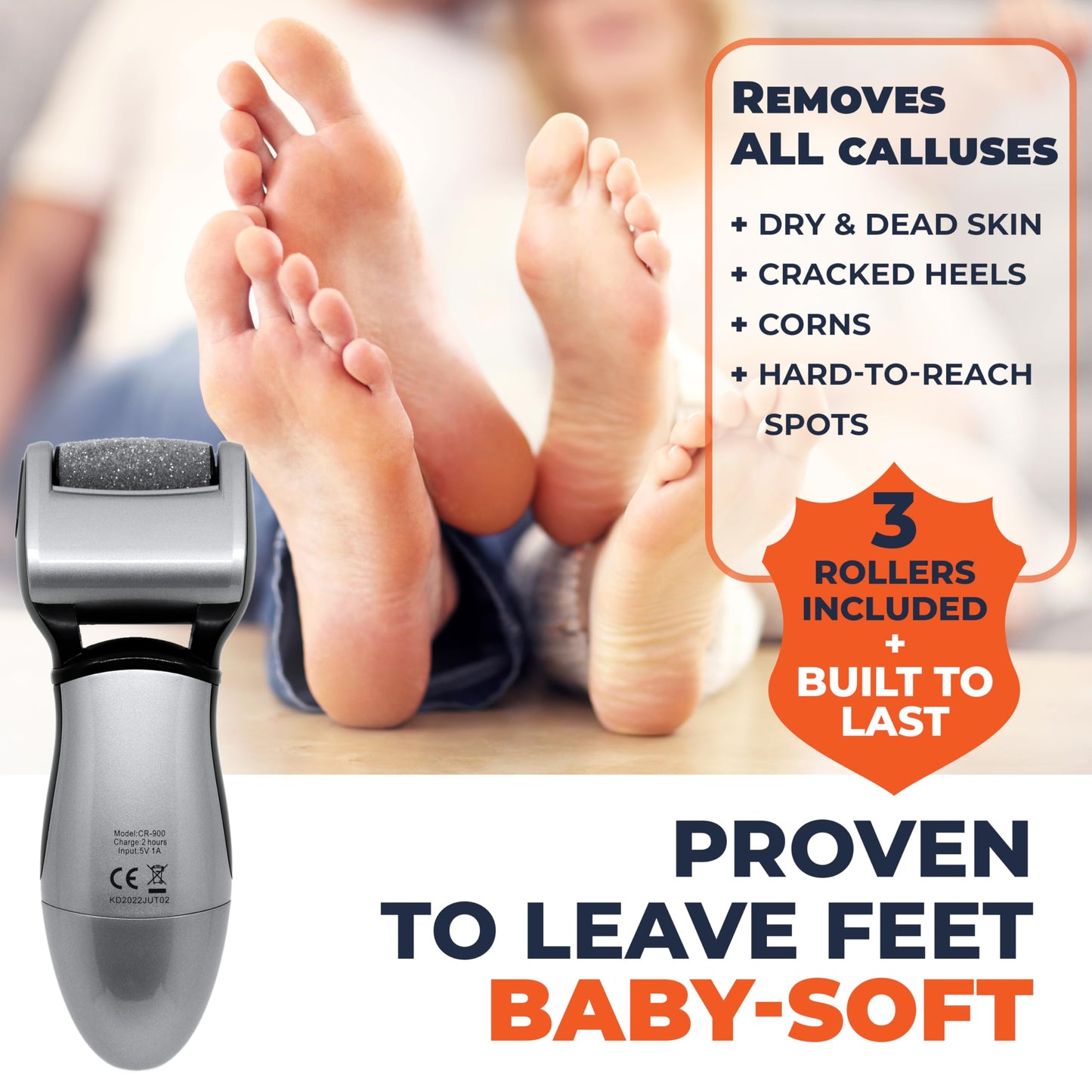 Electric Callus Remover: Rechargeable Electronic Foot File CR900 by Own Harmony(Tested Most Powerful) Best Pedicure Tools w 3 Rollers Professional Beauty & Personal Care Own Harmony
