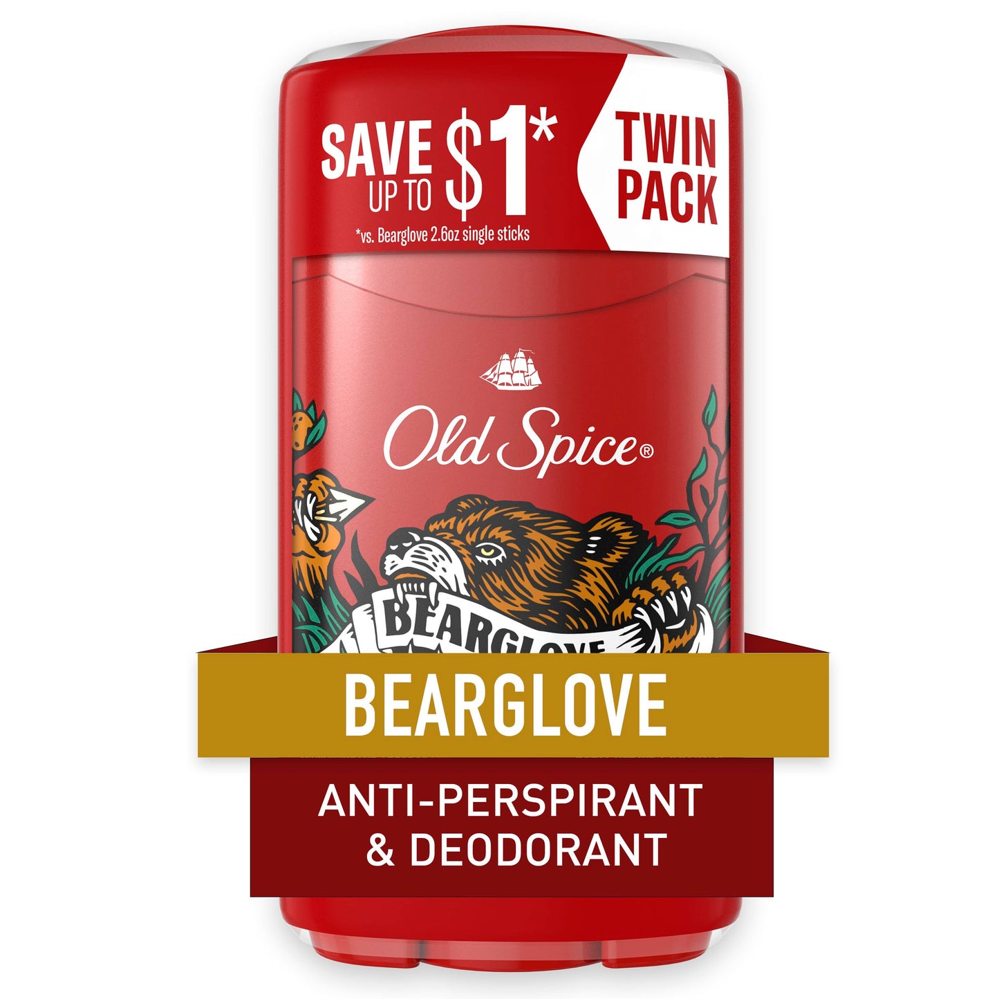 Old Spice Antiperspirant and Deodorant for men, 24/7 Sweat and Odor Protection, Bearglove Scent, Invisible Solid Stick, Twin Pack, 2 x 2.6oz Beauty & Personal Care Old Spice