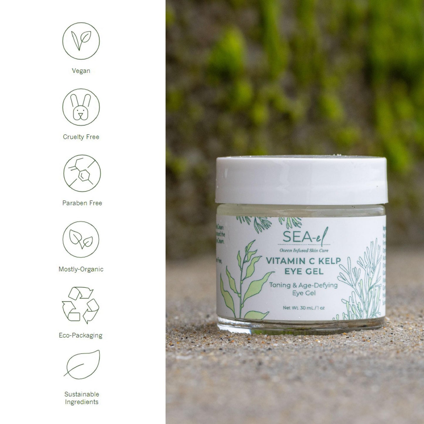 Sea-el Vitamin C Kelp Eye Gel Toning & Age Defying Skincare for Puffiness, Under Eye Bags & Dark Circles Cooling Youthful Glow for Women & Men - 1 Oz Beauty & Personal Care Sea-El