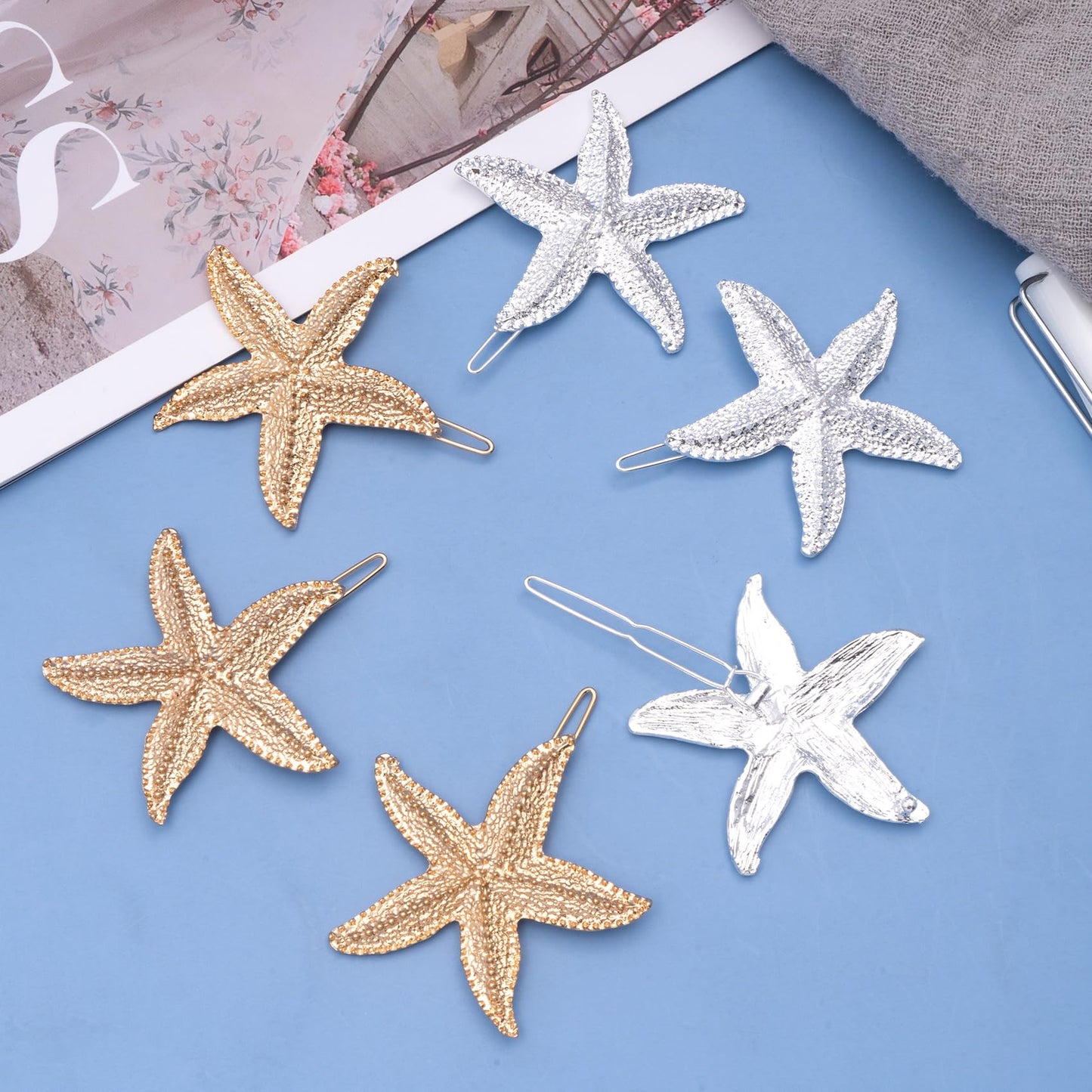 HINZIC 6PCS Starfish Hair Clips, Mermaid Sea Star Ponytail Holder Gold Silver Glitter Bangs Side Barrettes Hair Accessories for Women Halloween Beauty & Personal Care HINZIC