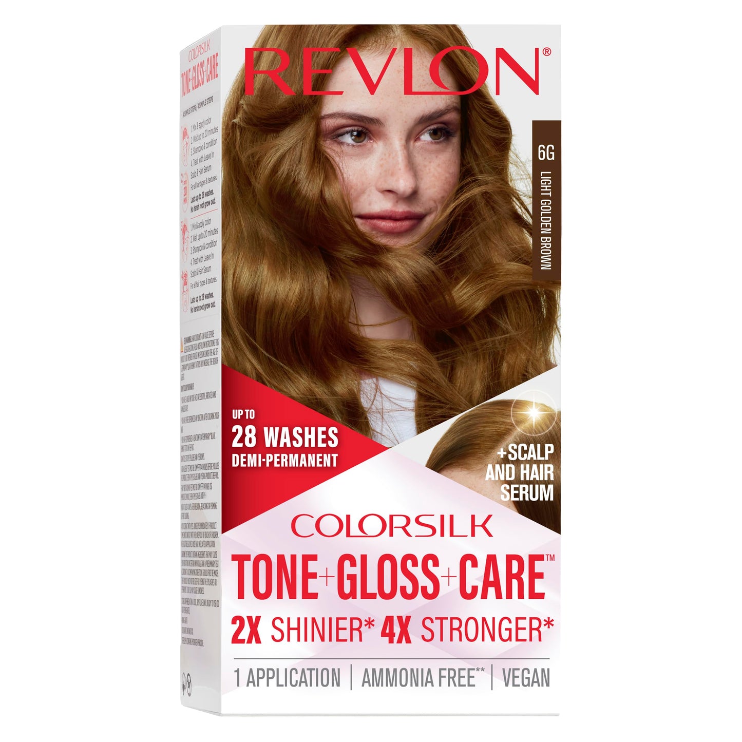 Revlon ColorSilk Tone + Gloss + Care Demi Permanent Hair Color, Dye Kit with Leave-In Scalp and Haircare Serum, 2x Shinier, 4x Stronger, 6G Light Beauty & Personal Care REVLON