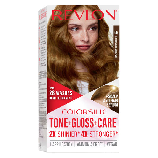 Revlon ColorSilk Tone + Gloss + Care Demi Permanent Hair Color, Dye Kit with Leave-In Scalp and Haircare Serum, 2x Shinier, 4x Stronger, 6G Light Beauty & Personal Care REVLON