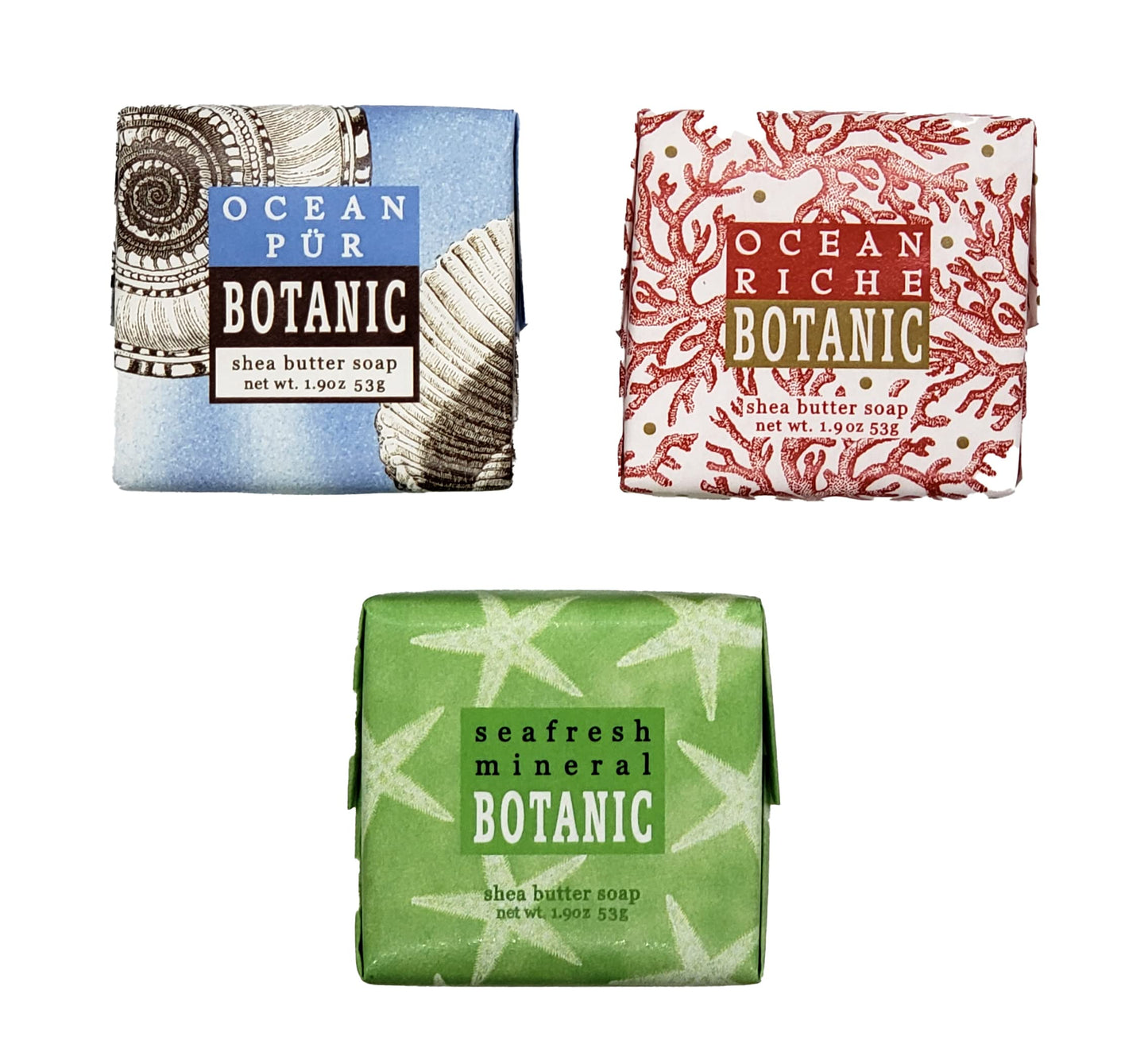 Greenwich Bay Trading Company Botanical Collection Bundle: 1.9oz Mini Wrapped Soap Blocks - Ocean Pur, Ocean Riche, Seafresh Mineral Beauty & Personal Care Greenwich Bay Trading Company